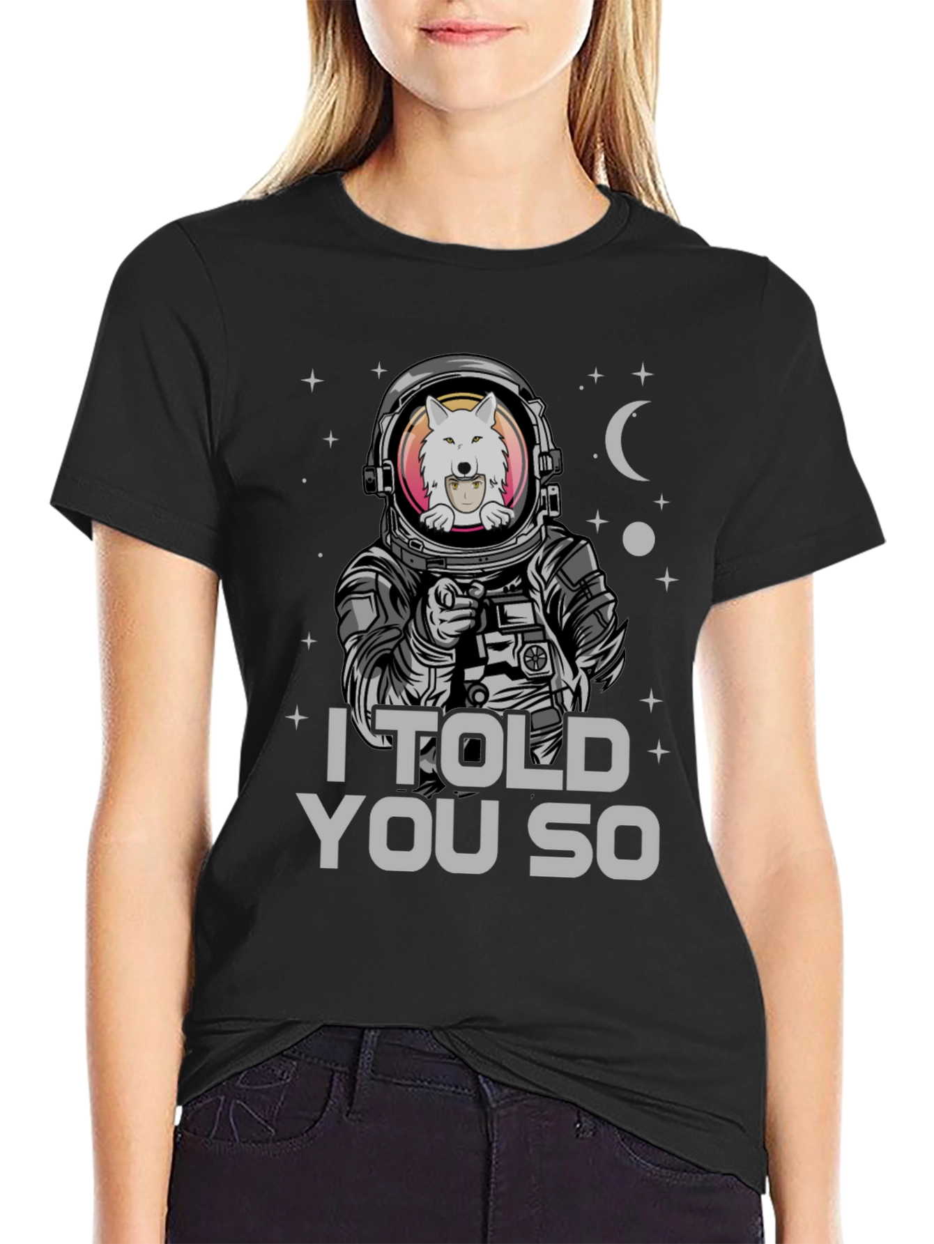 Black Astronaut Wolf T-Shirt - I Told You So view 2