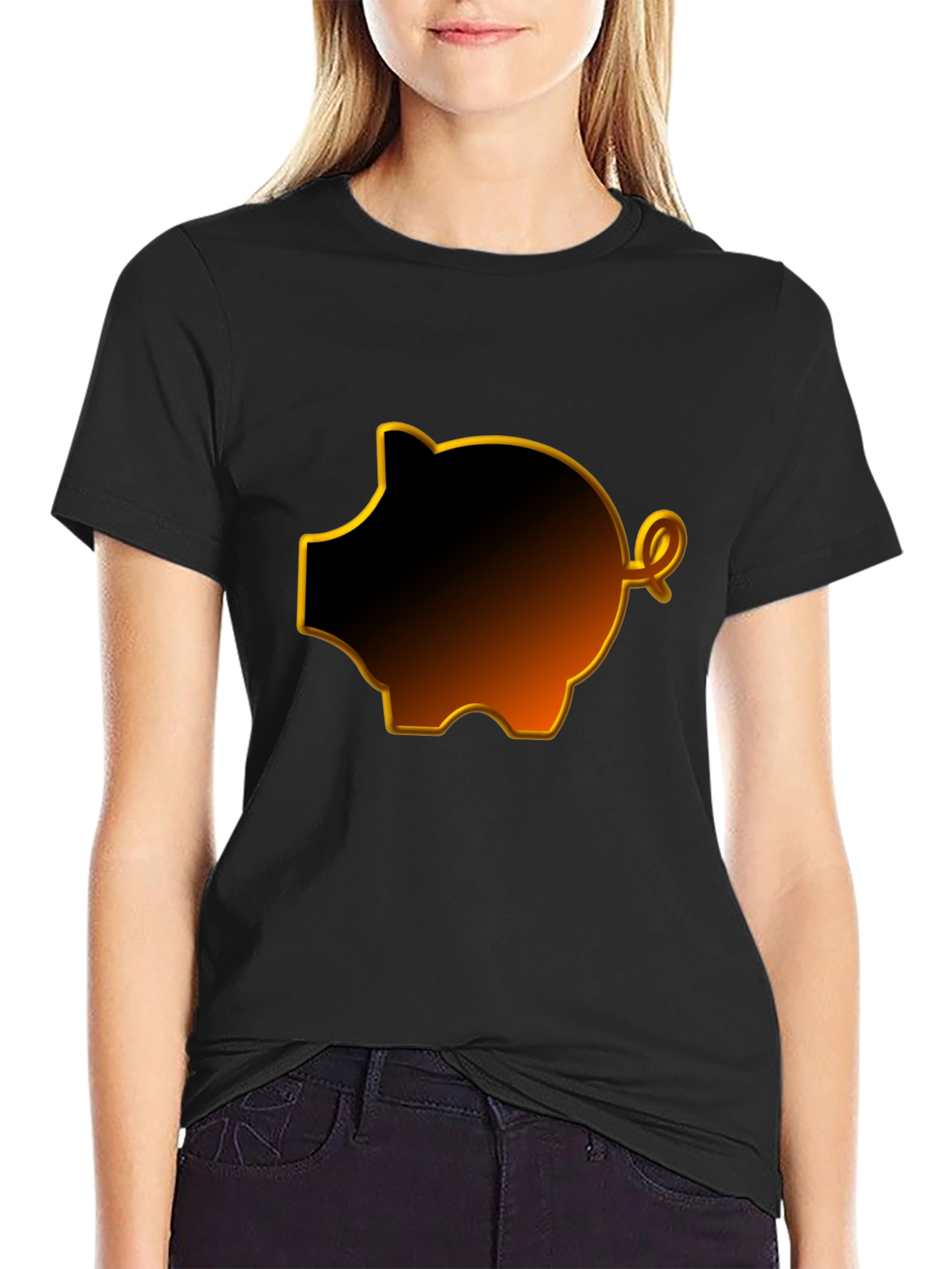 Black Black Piggy Bank Graphic Tee view 2