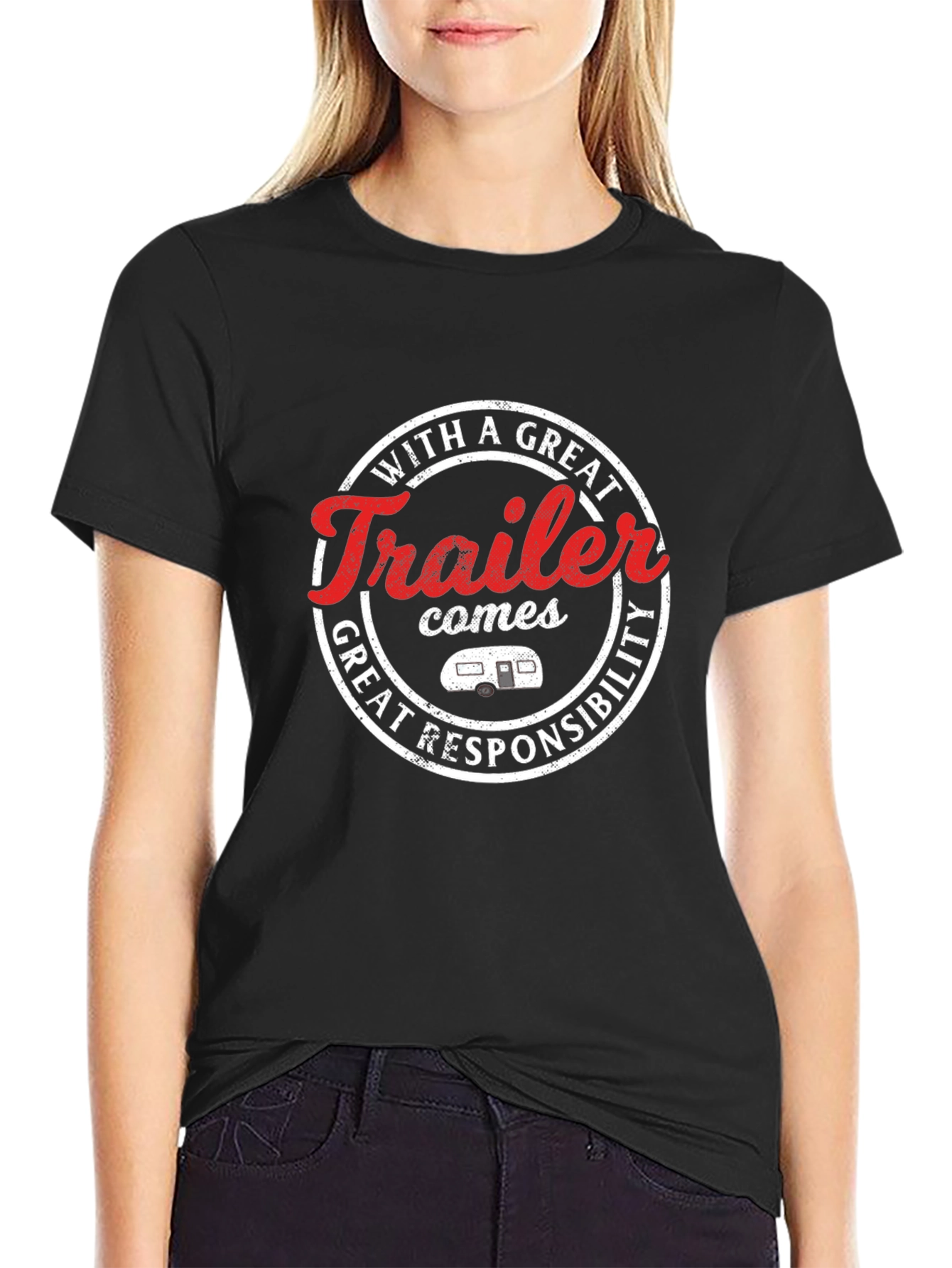 Black Funny Trailer T-Shirt - With Great Trailer Comes... view 2