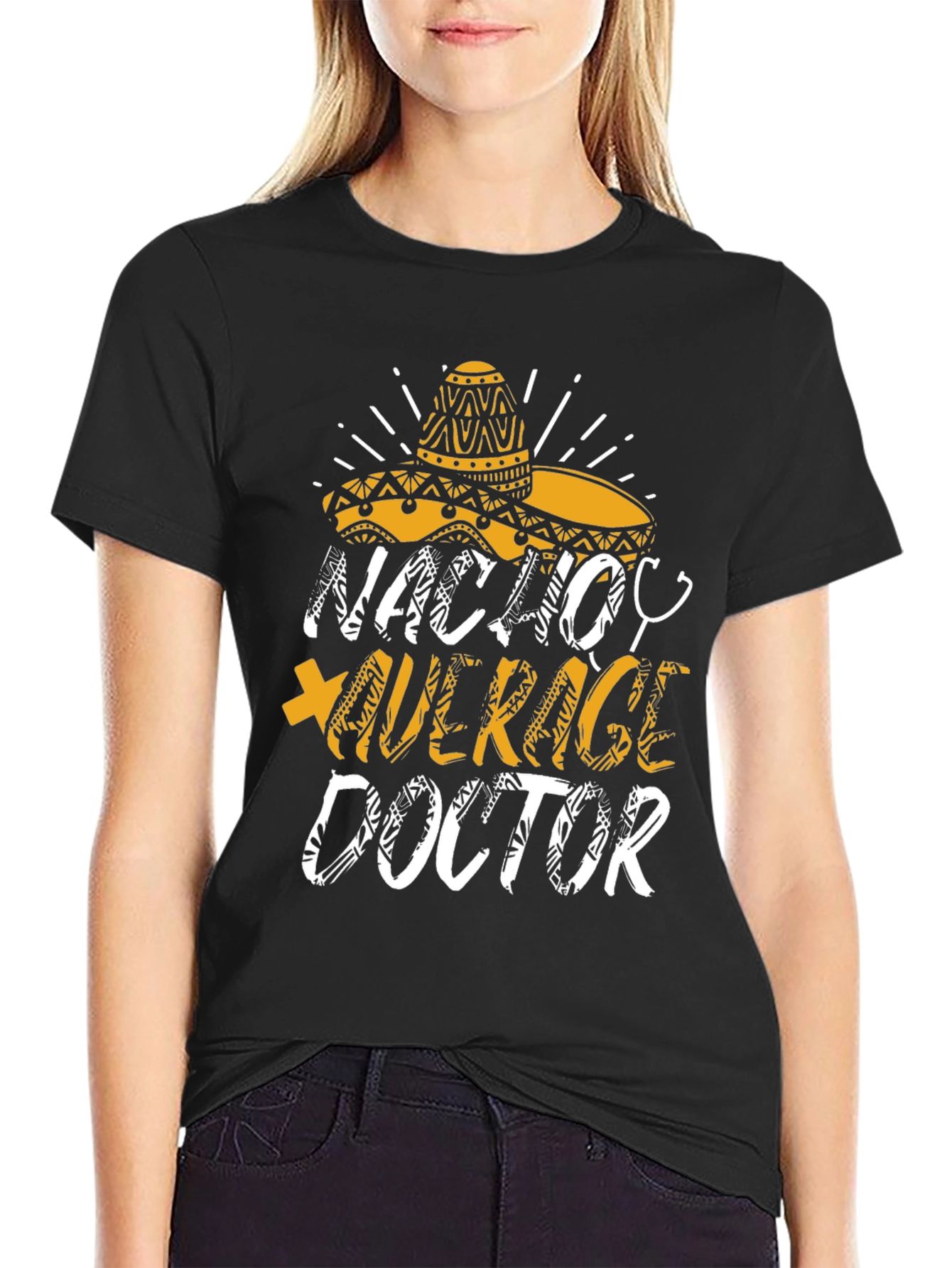 Black Nacho Average Doctor T-Shirt Funny Sombrero view 2