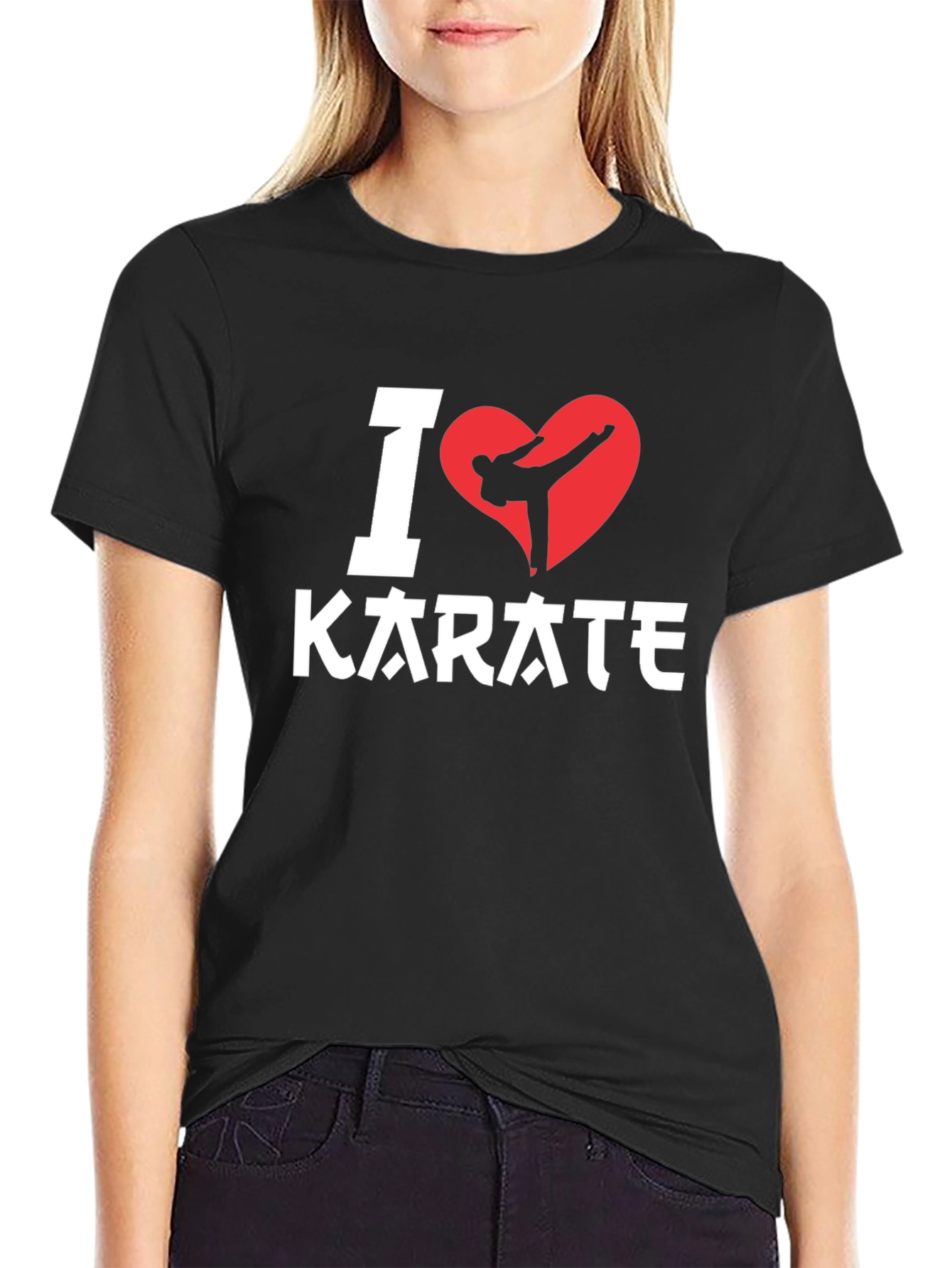 Black I Love Karate T-Shirt - Black, Martial Arts Graphic Tee view 2