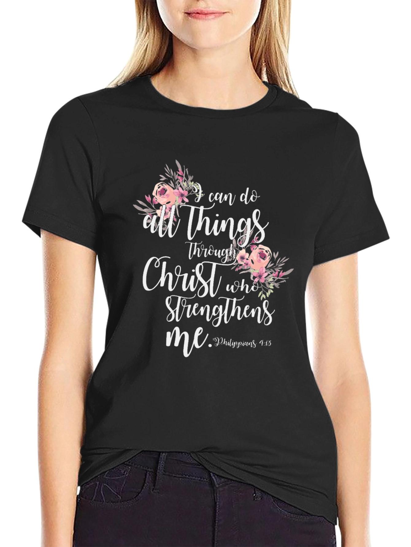 Black I Can Do All Things Through Christ Black T-Shirt view 2