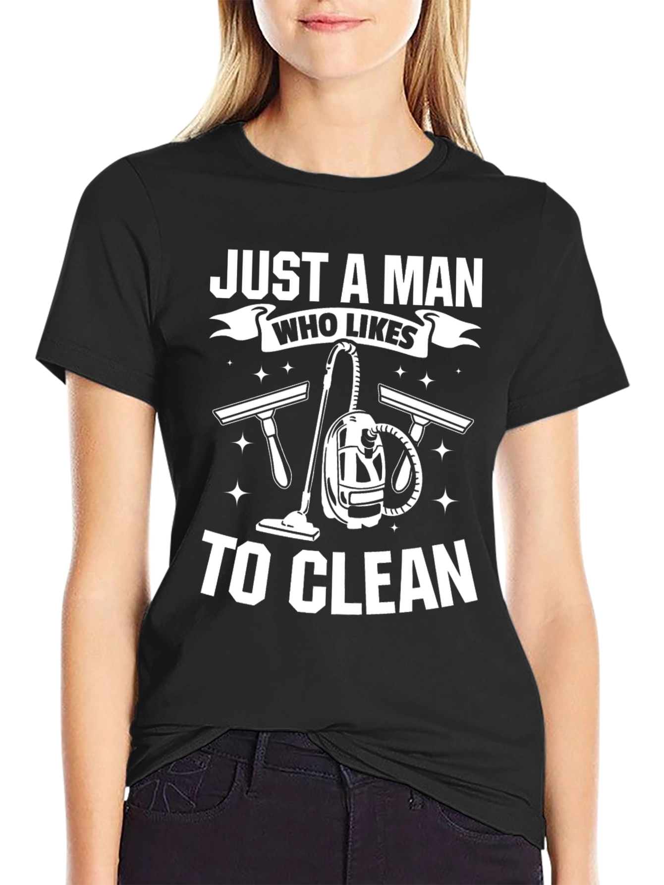 Black Just a Man Who Likes to Clean T-Shirt view 2