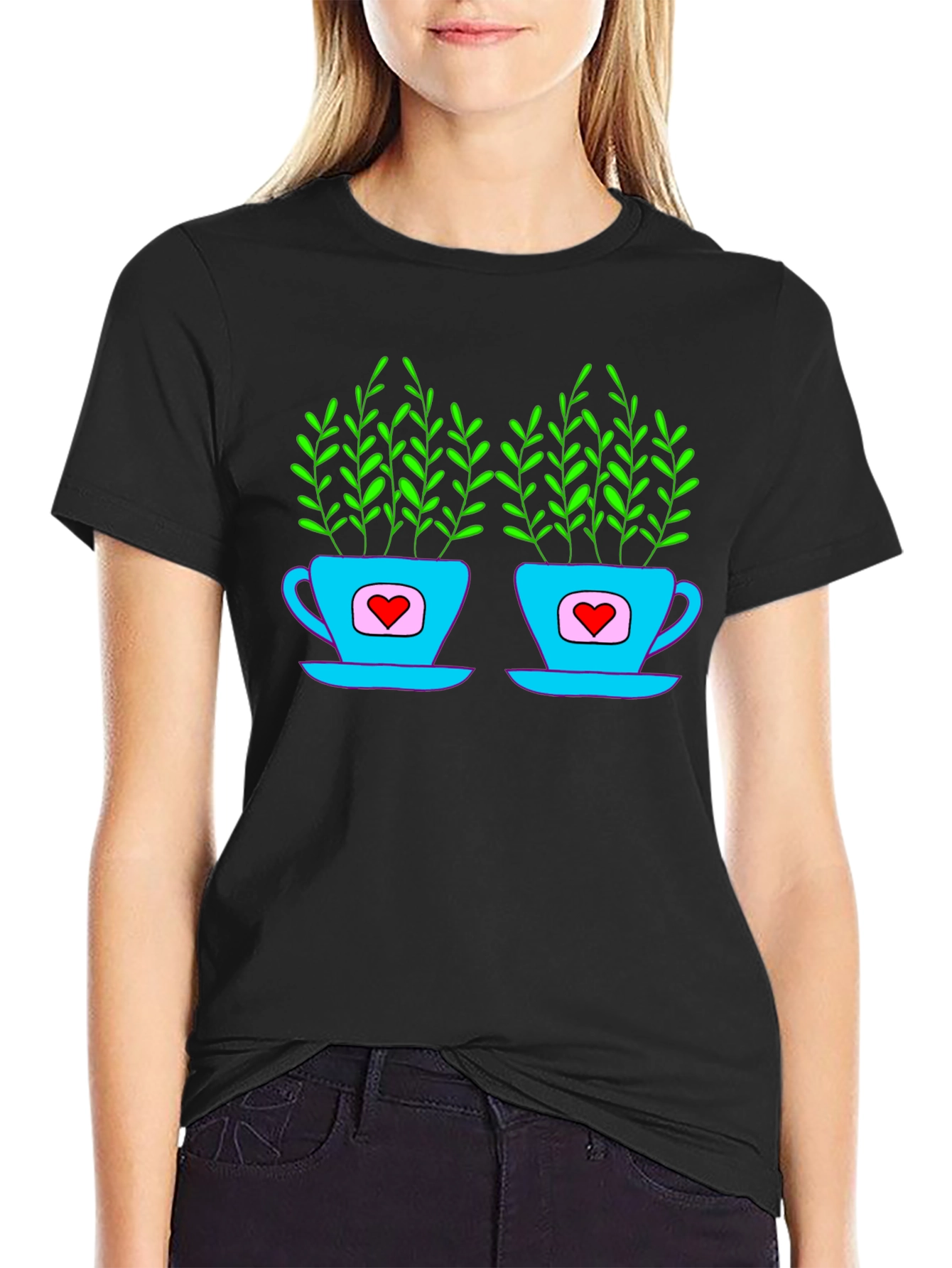 Black Heart Tea Cups T-Shirt view 2