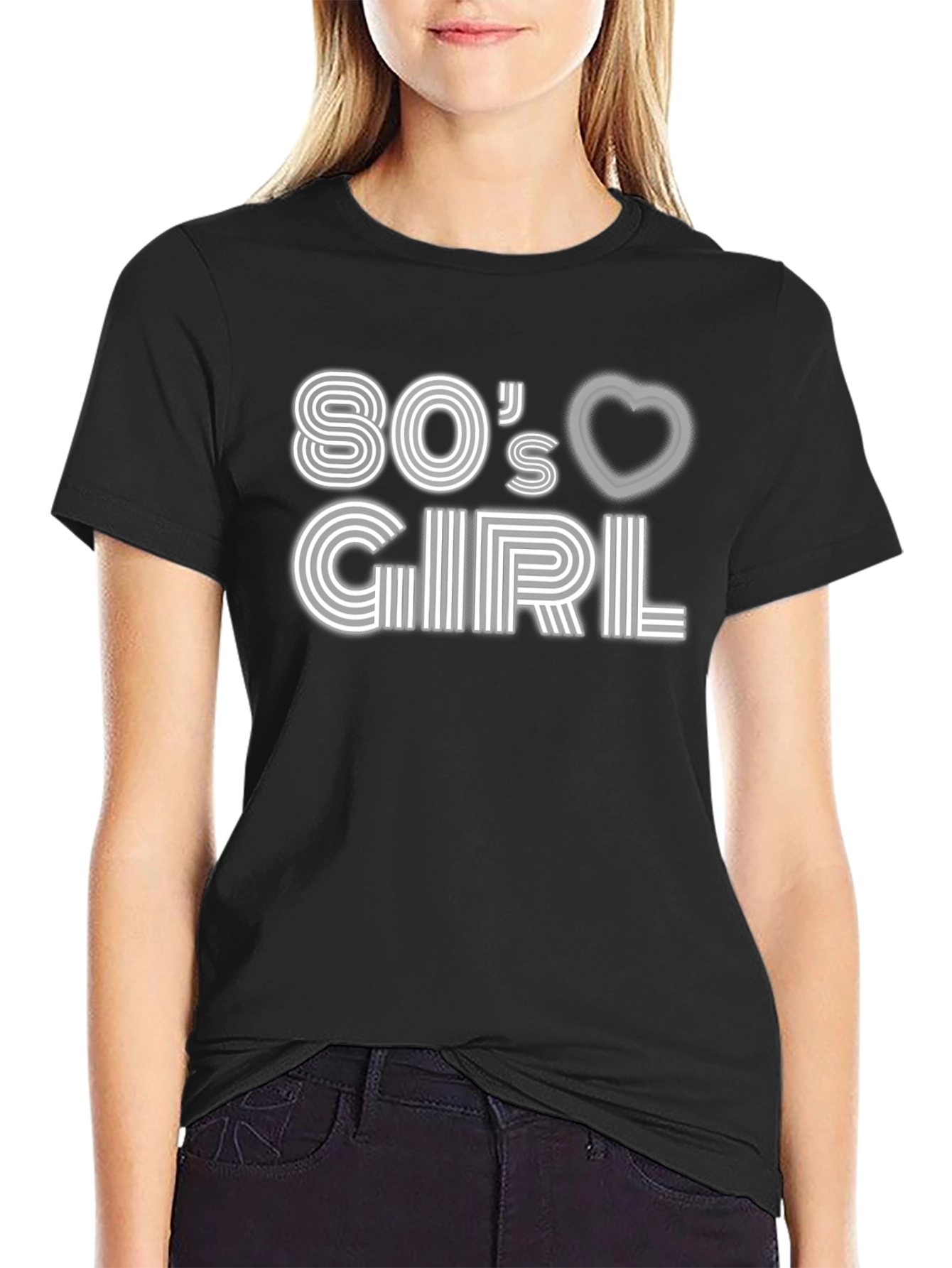 Black 80's Girl Graphic Tee - Retro Style view 2