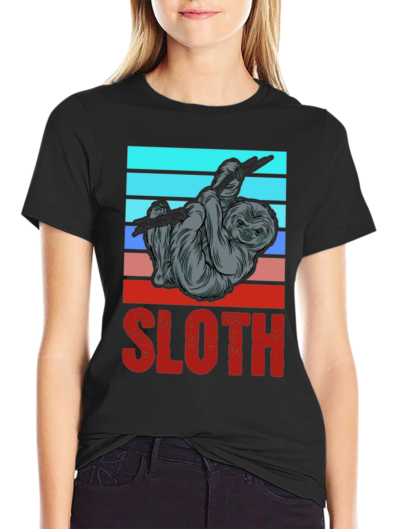 Black Retro Sloth Graphic Tee - Casual Comfort view 2