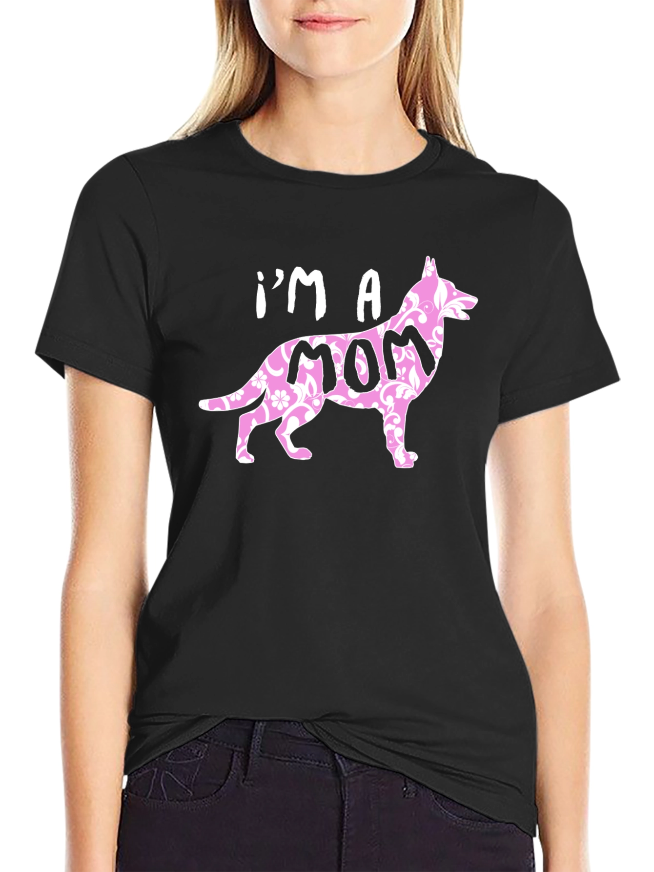 Black Dog Mom Tee - Floral Print Pet Lover Shirt view 2