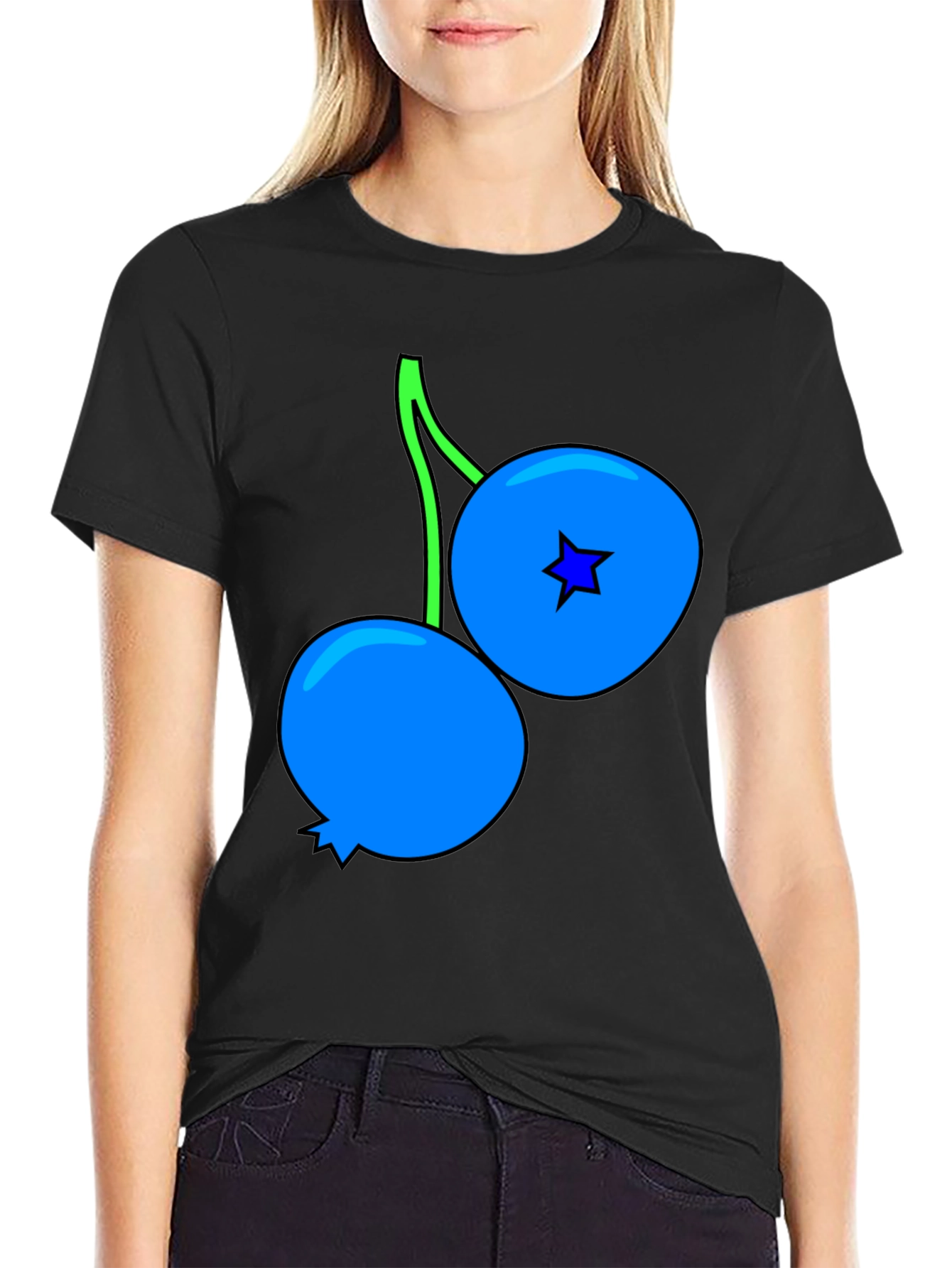 Black Blueberry Graphic Black T-Shirt view 2