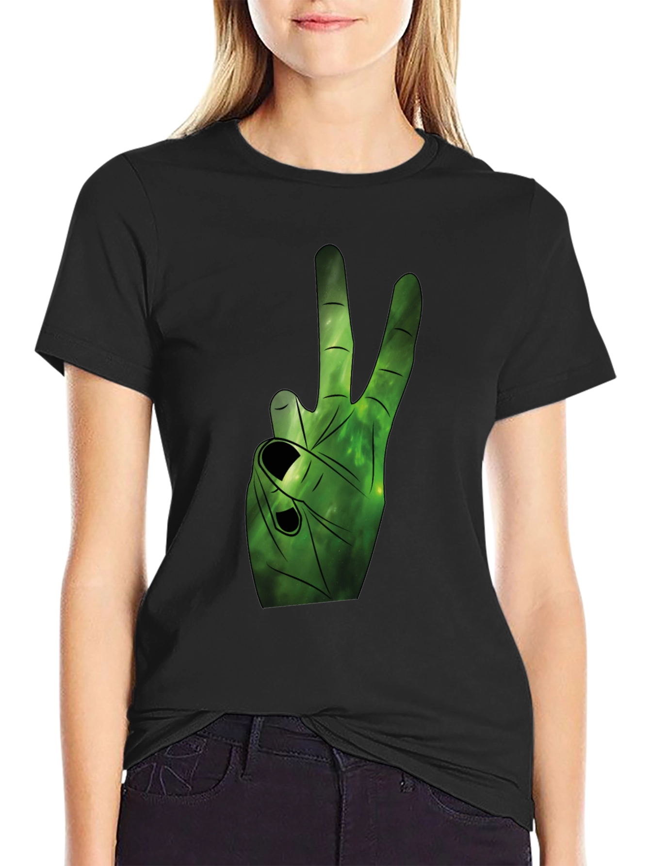 Black Peace Sign Graphic Tee - Black Cotton Comfort view 2
