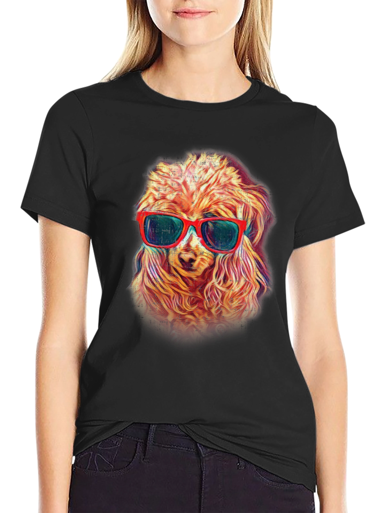Black Cool Dog in Shades Men's Black T-Shirt view 2