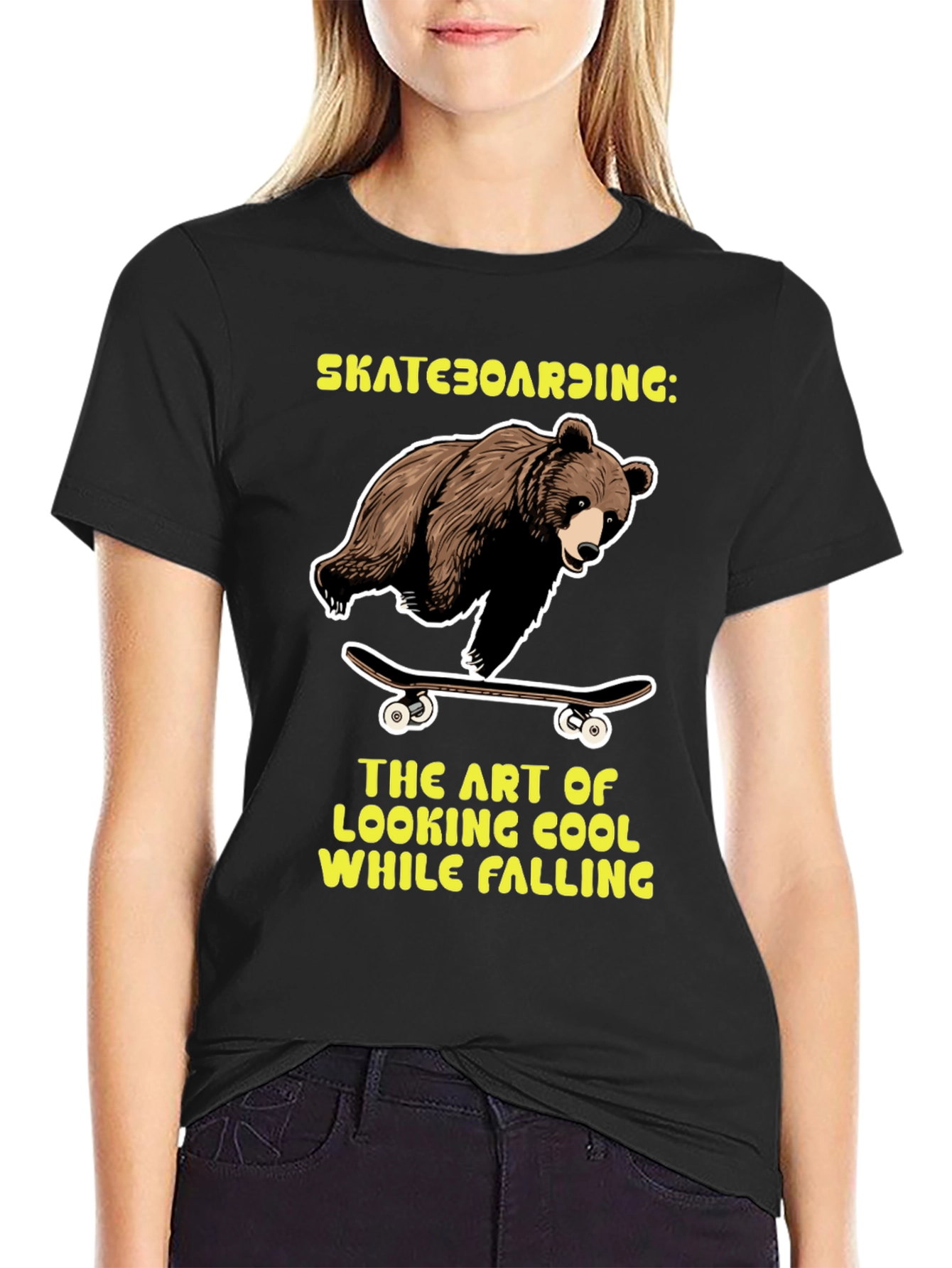 Black Skateboarding Bear Graphic Tee view 2