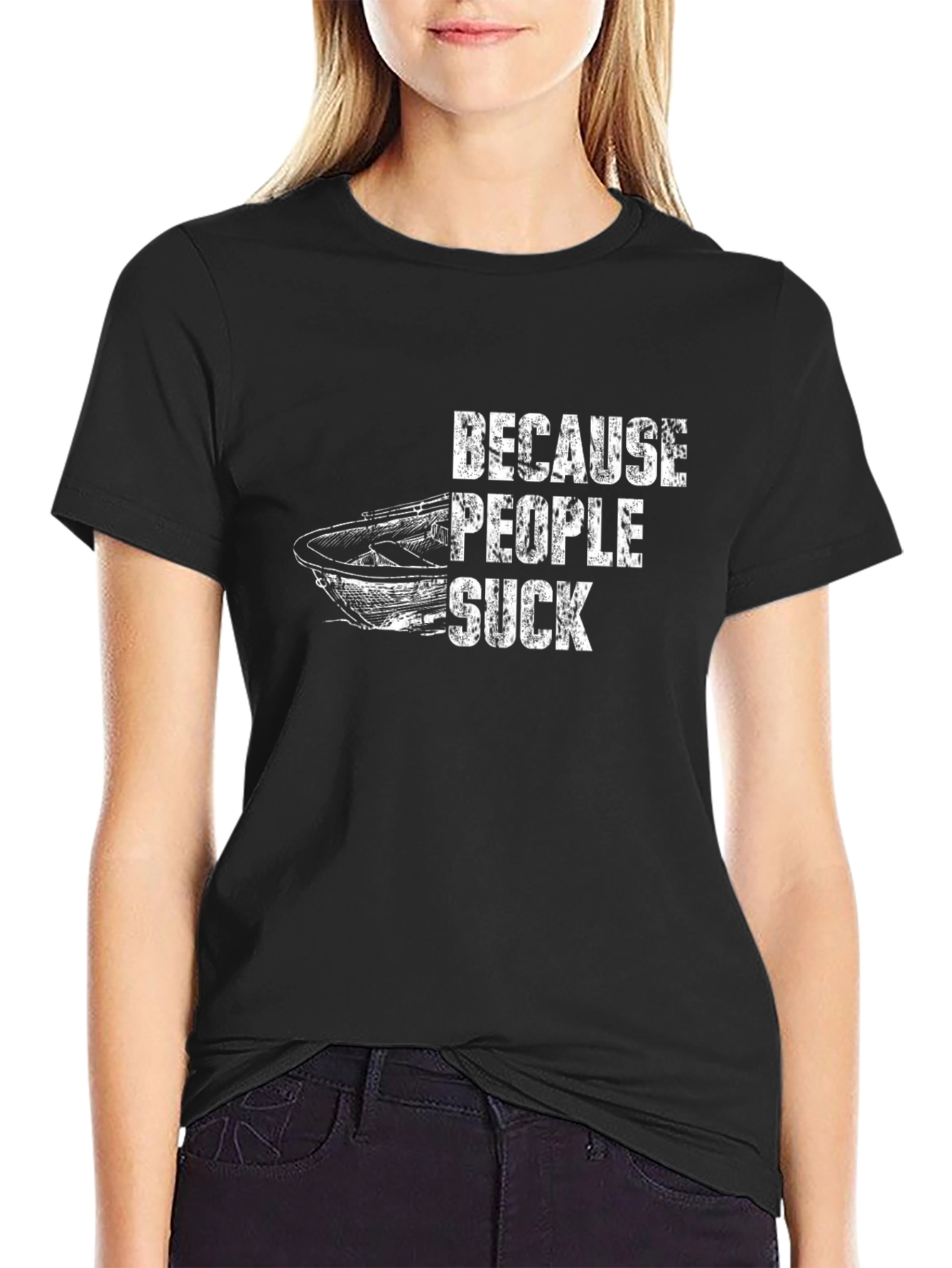 Black Because People Suck Boat Graphic T-Shirt view 2