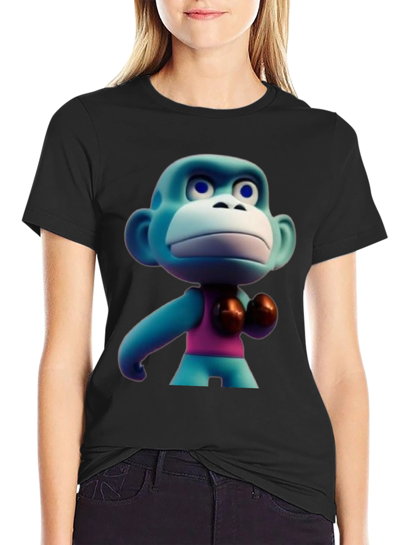 Black Blue Monkey Boxer T-Shirt view 2