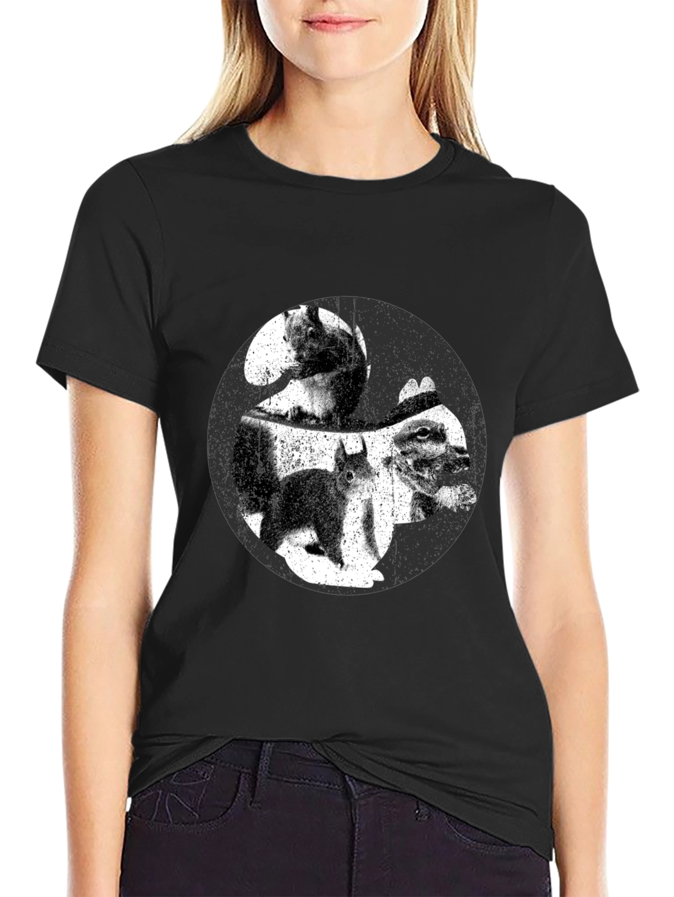 Black Squirrel Yin Yang Graphic T-Shirt - Black view 2