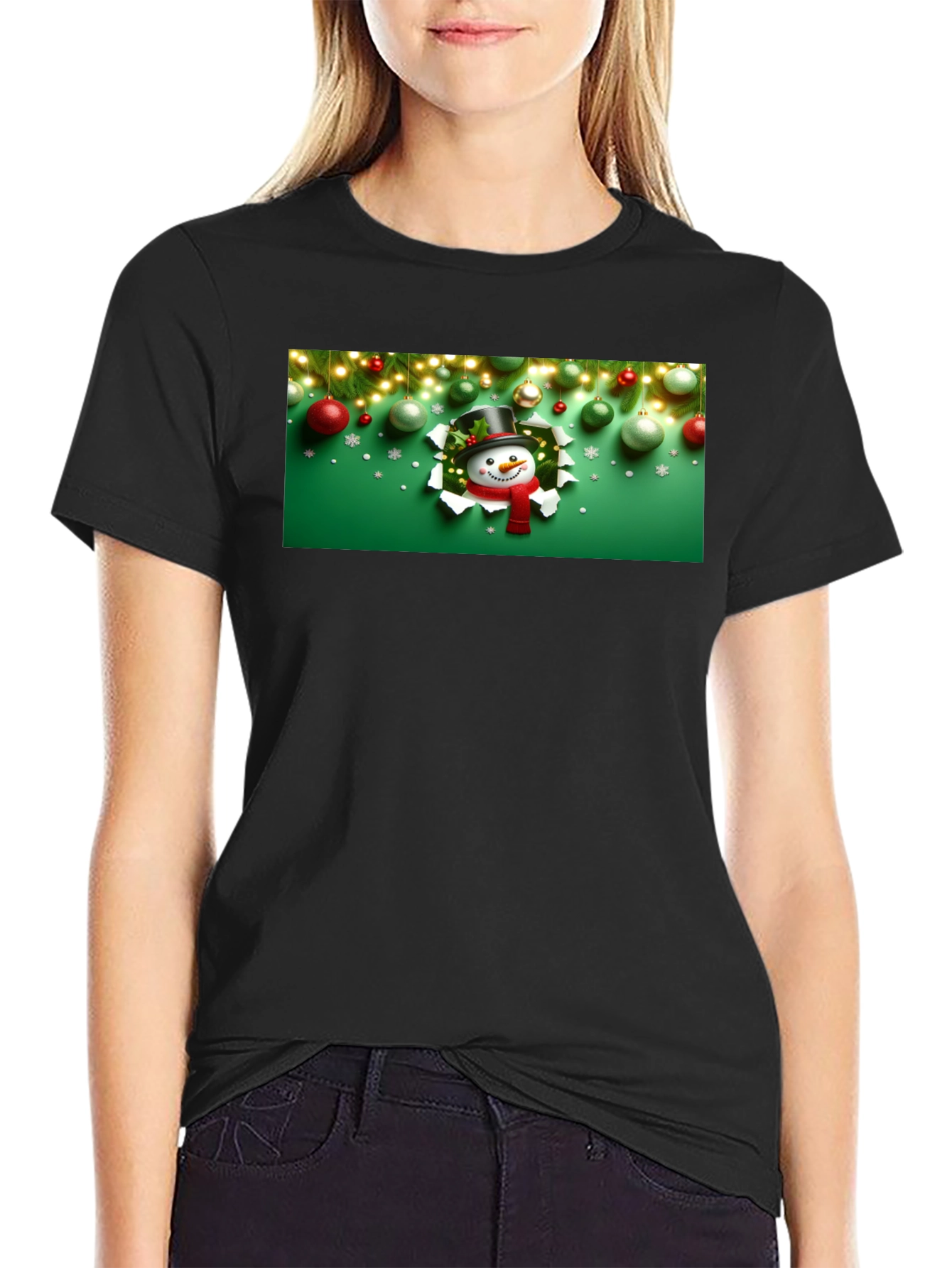 Black Festive Snowman Graphic Tee view 2