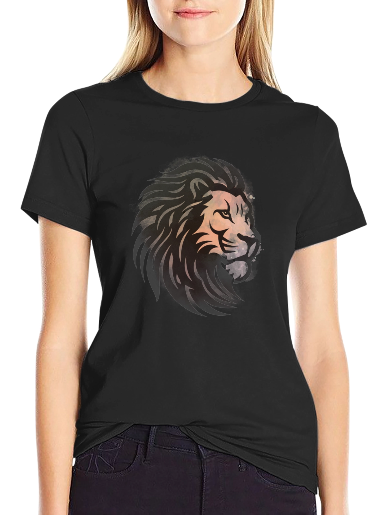 Black Lion Graphic Black T-Shirt - Bold Artistic Design view 2