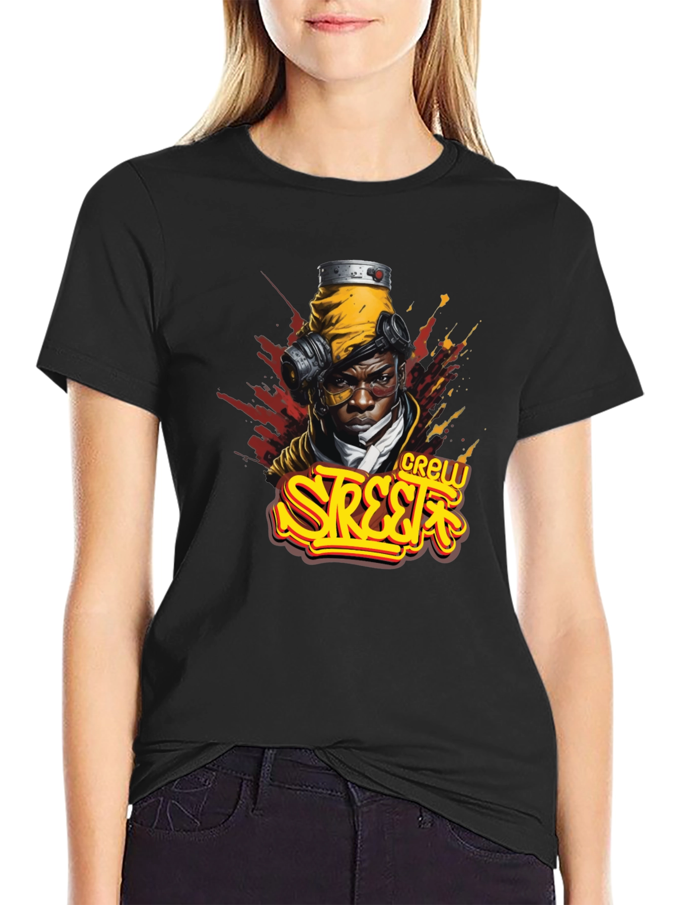 Black Street Crew Graphic T-Shirt - Urban Style view 2