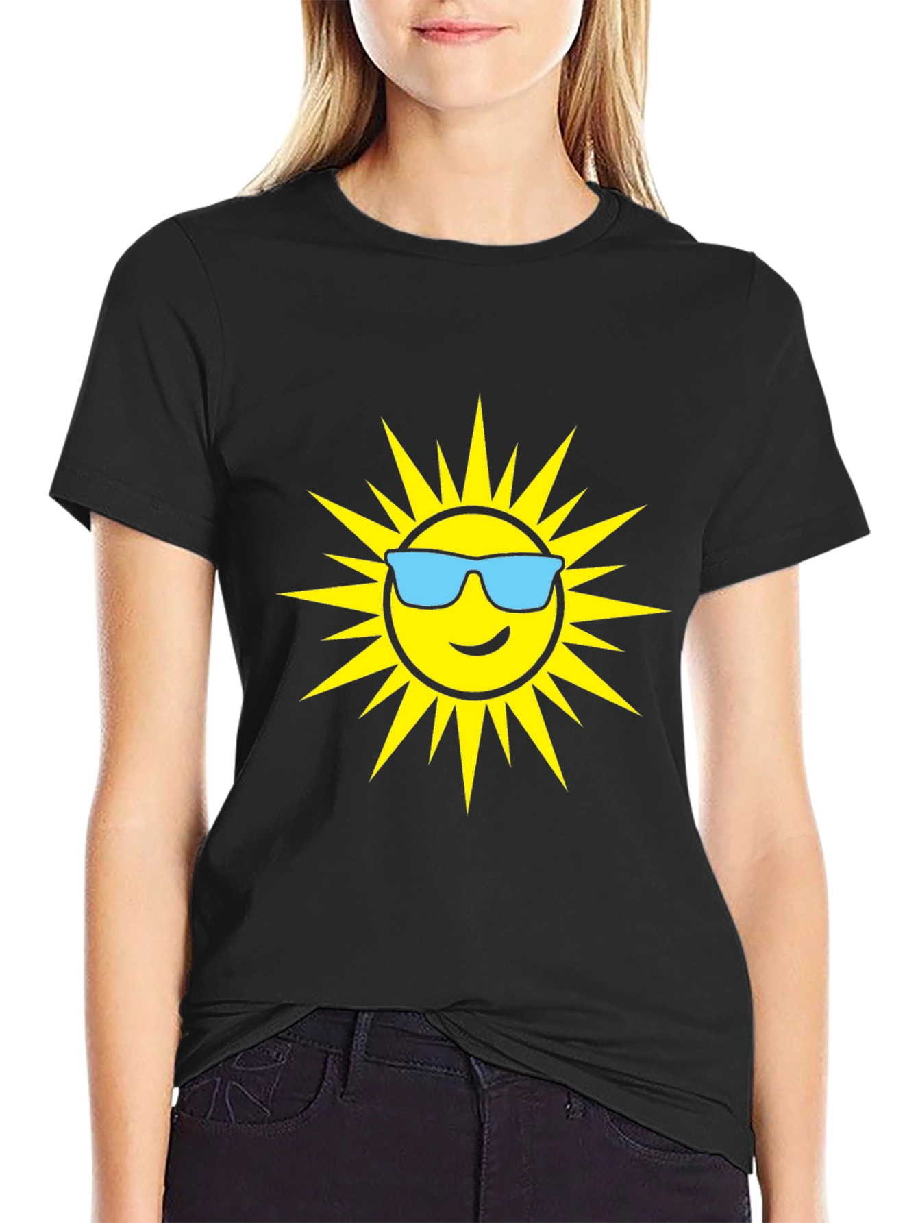 Black Cool Sun Graphic T-Shirt - Black Cotton Tee view 2