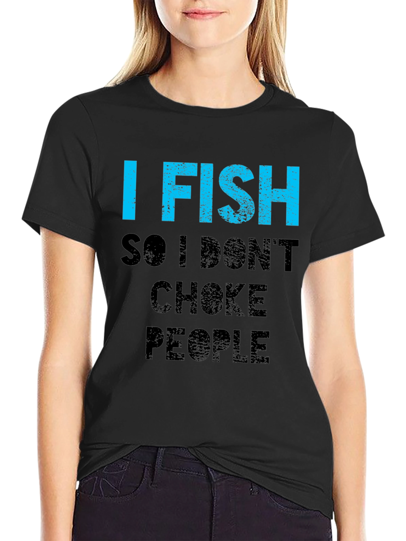 Black I Fish So I Don't Choke People T-Shirt view 2
