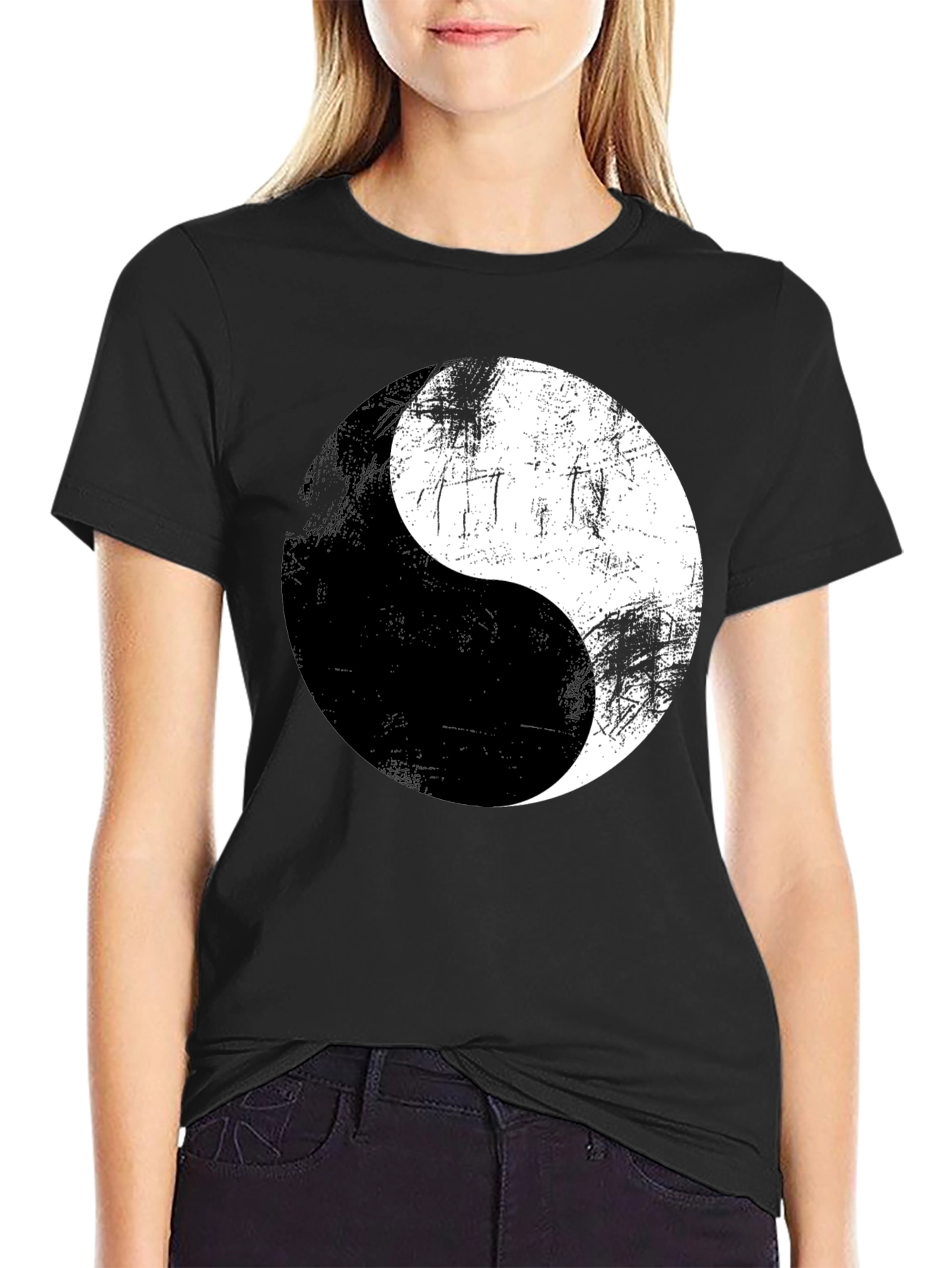 Black Yin Yang Graphic Print Men's T-Shirt view 2