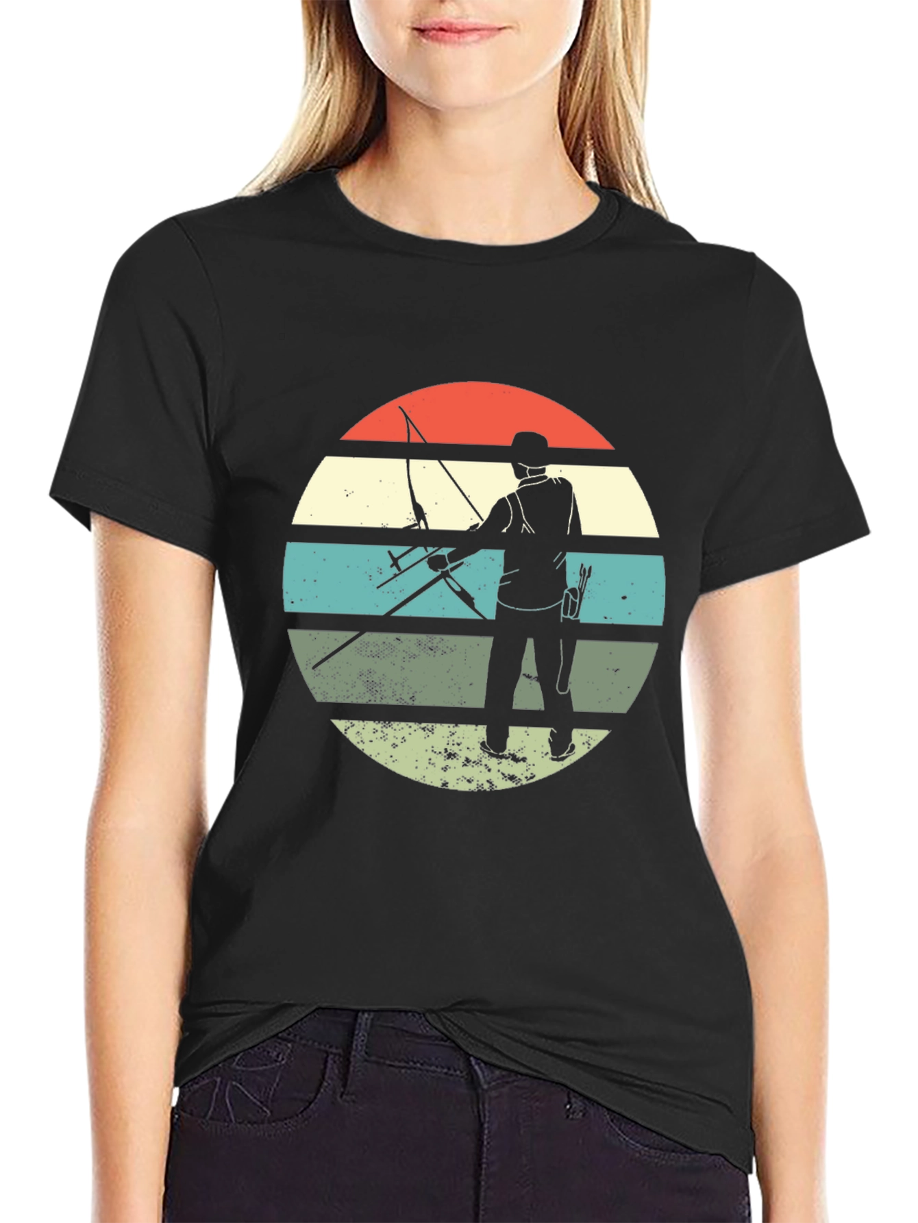 Black Archery Silhouette Retro Style T-Shirt view 2