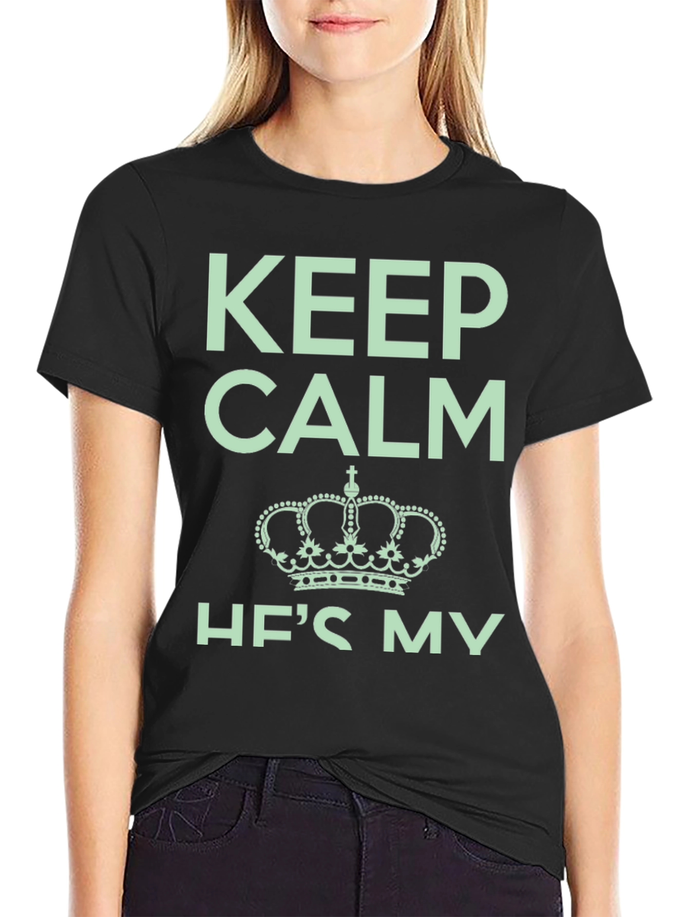 Black Keep Calm He's My King Black T-Shirt view 2