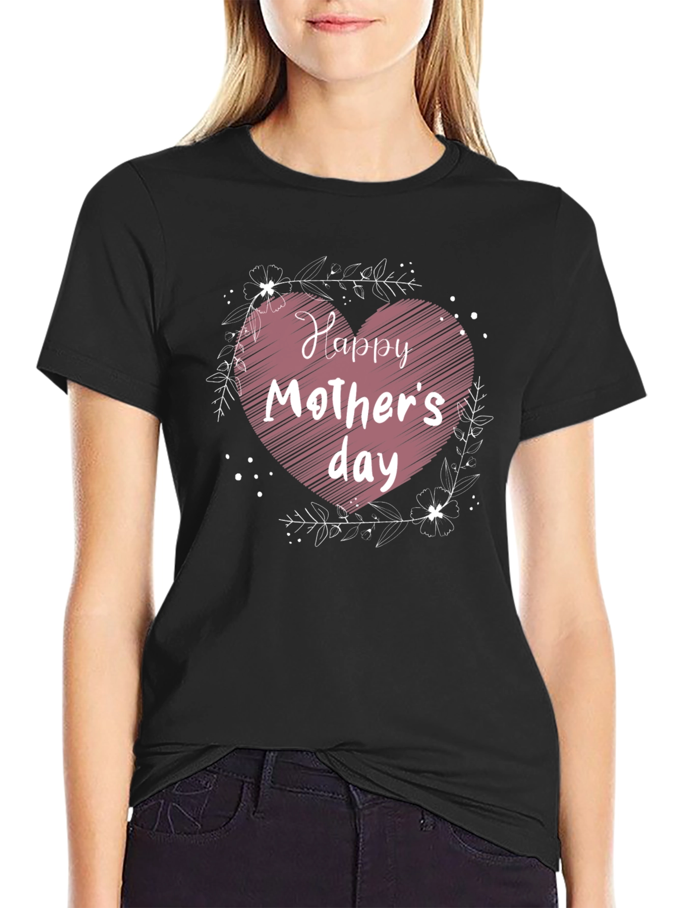 Black Happy Mother's Day Heart Graphic Tee view 2