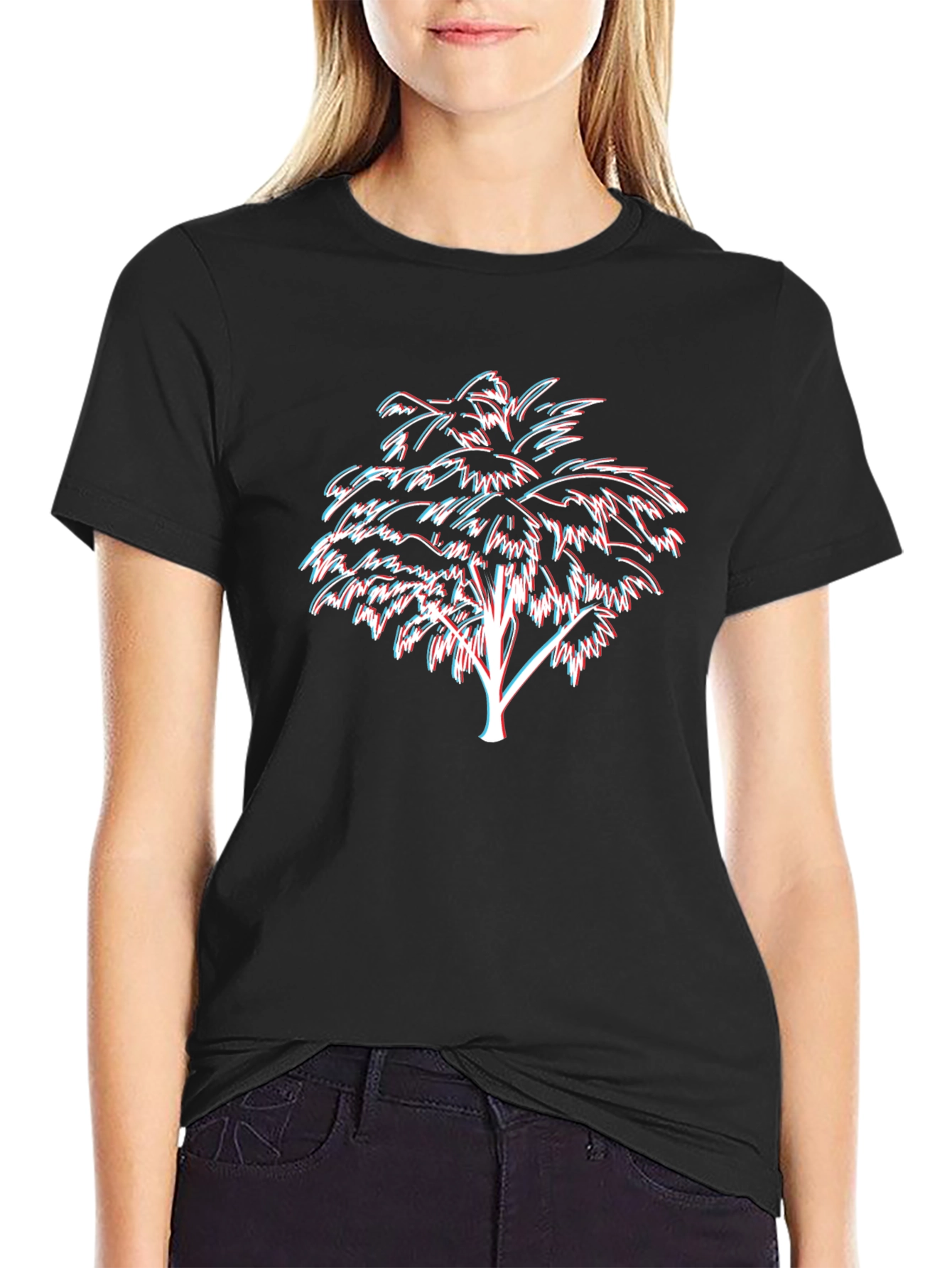 Black Retro 3D Palm Tree Black Graphic Tee view 2