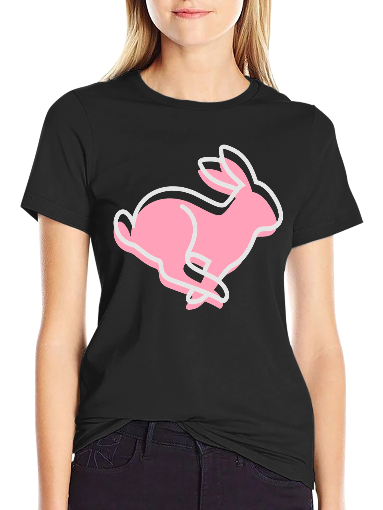 Black Pink Bunny Graphic Tee - Soft Cotton Blend view 2