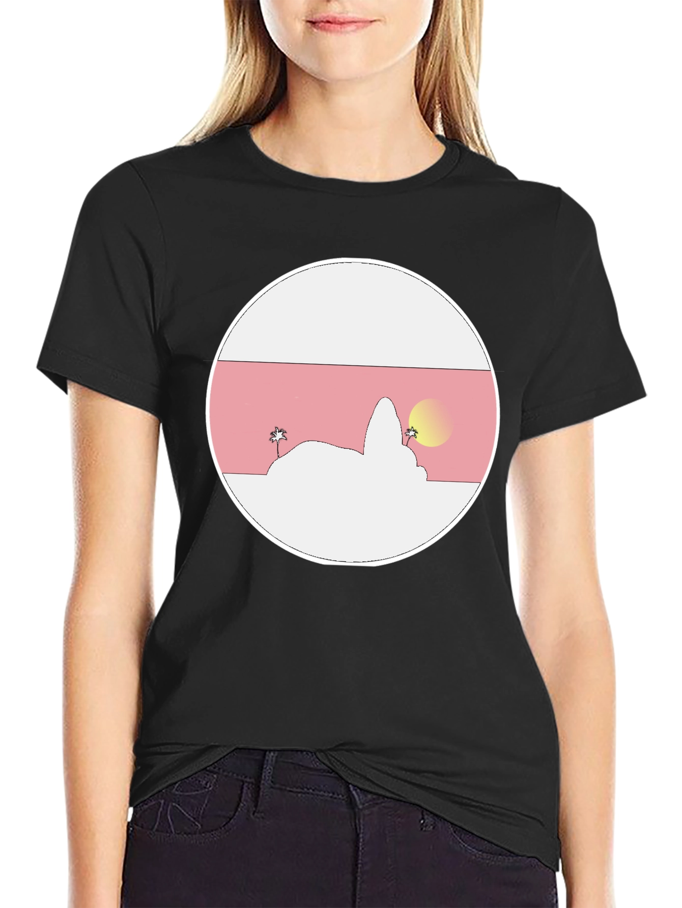 Sunset Island Graphic Tee - Black Cotton Blend - 2