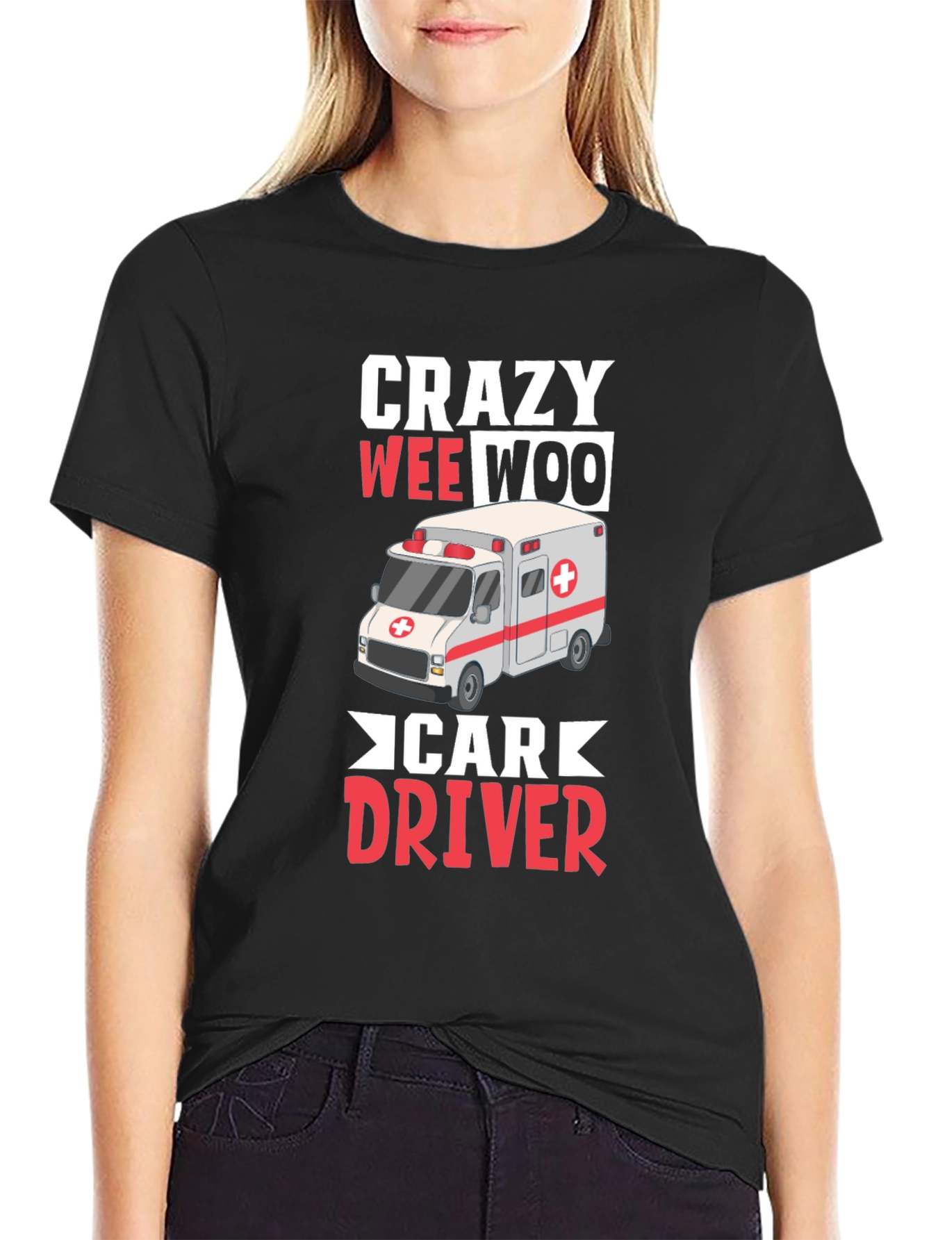 Black Crazy Wee Woo Car Driver T-Shirt view 2