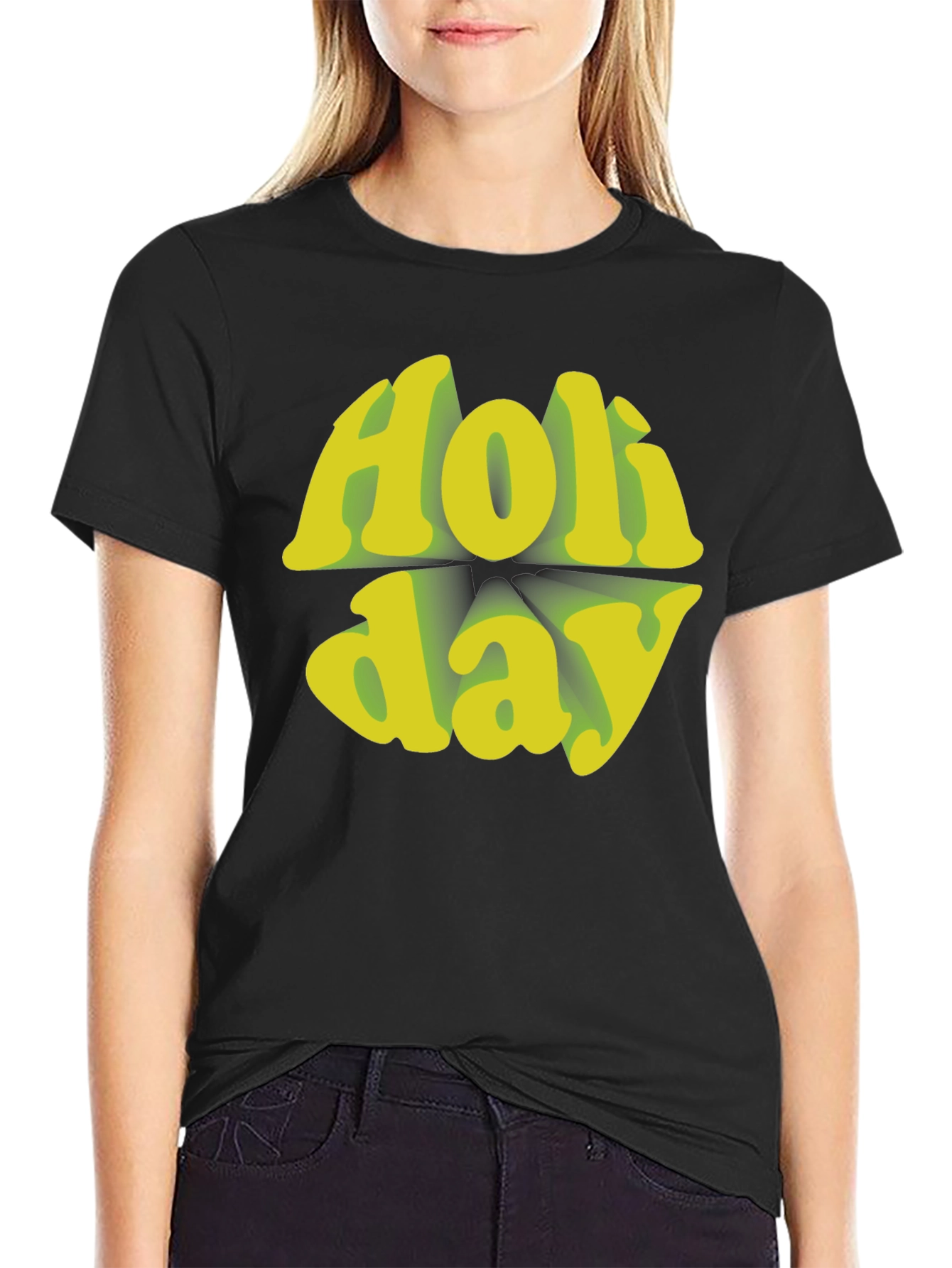 Black Holiday Graphic Tee - Retro Style Black T-Shirt view 2
