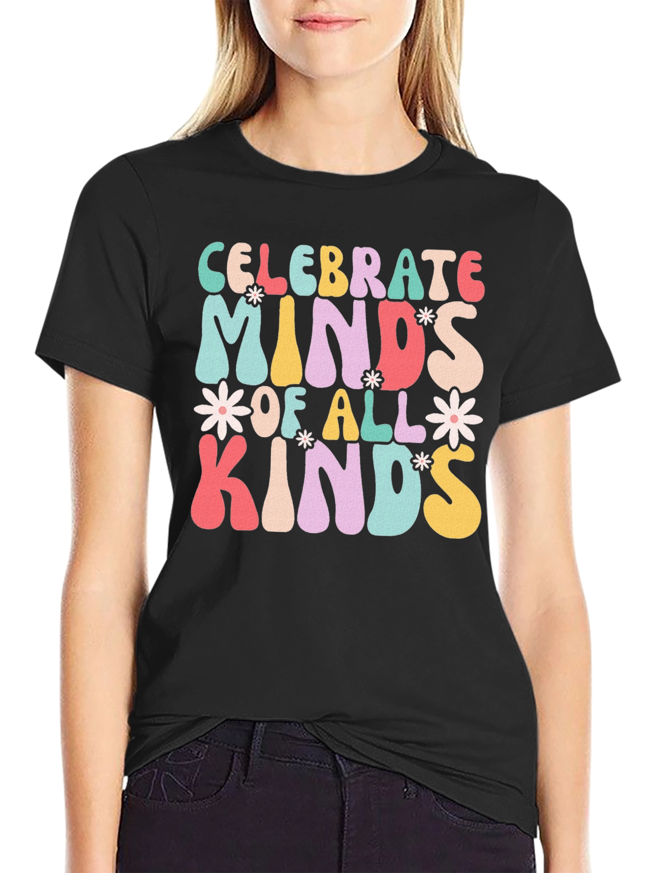 Black Celebrate Minds T-Shirt, Retro Design view 2