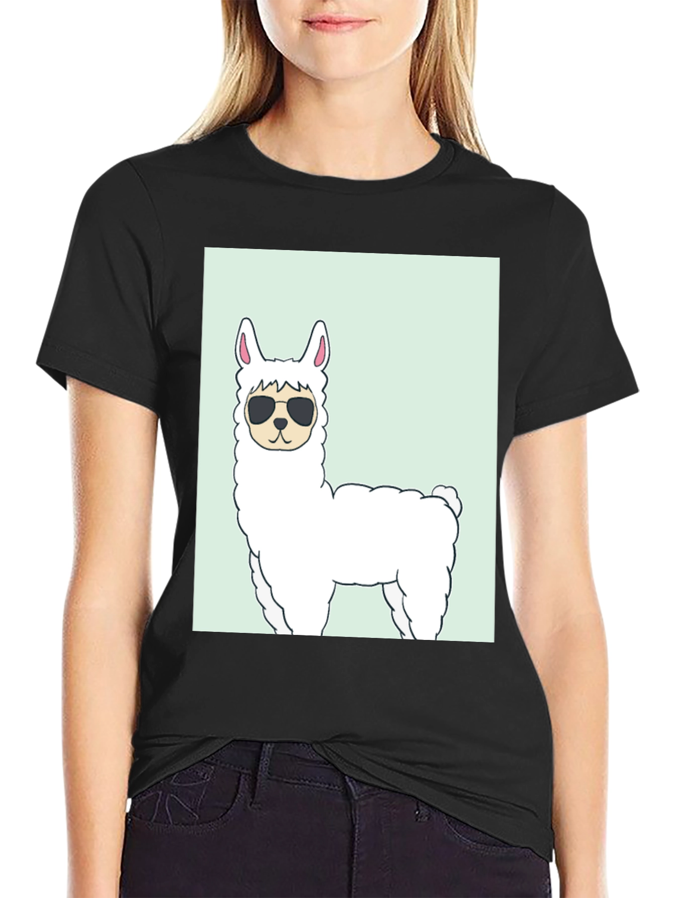 Black Cool Llama Graphic T-Shirt - Black view 2