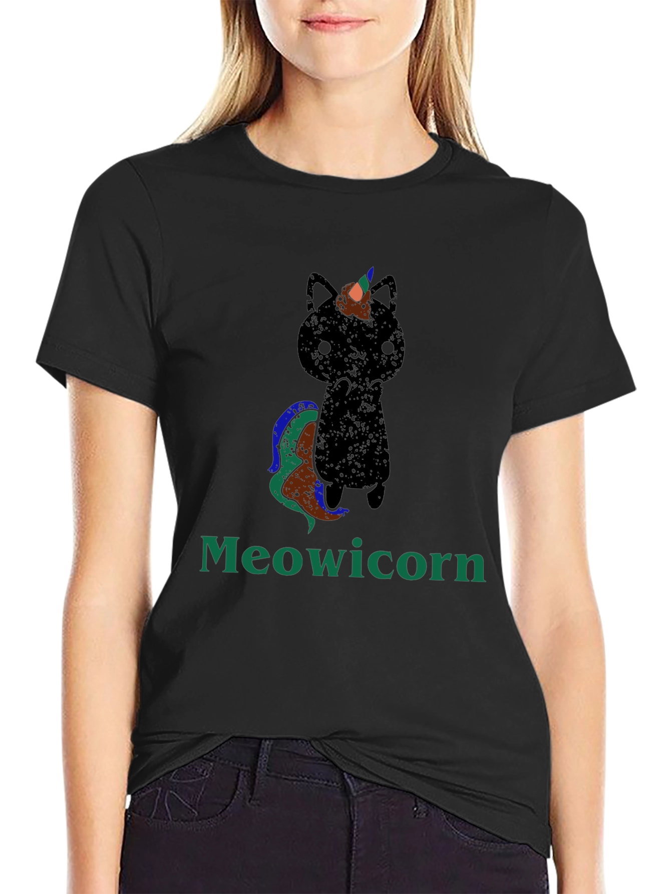 Black Meowicorn T-Shirt - Quirky Cat Unicorn Tee view 2