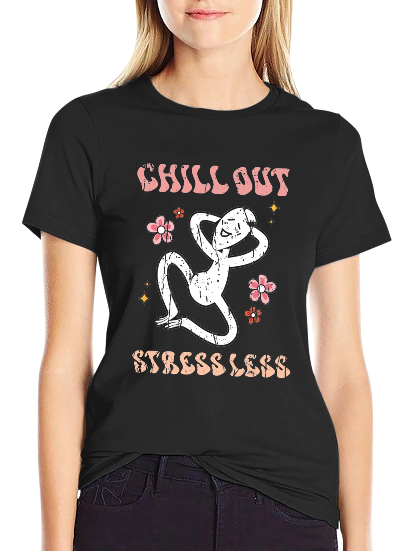 Black Chill Out Stress Less Graphic Tee view 2