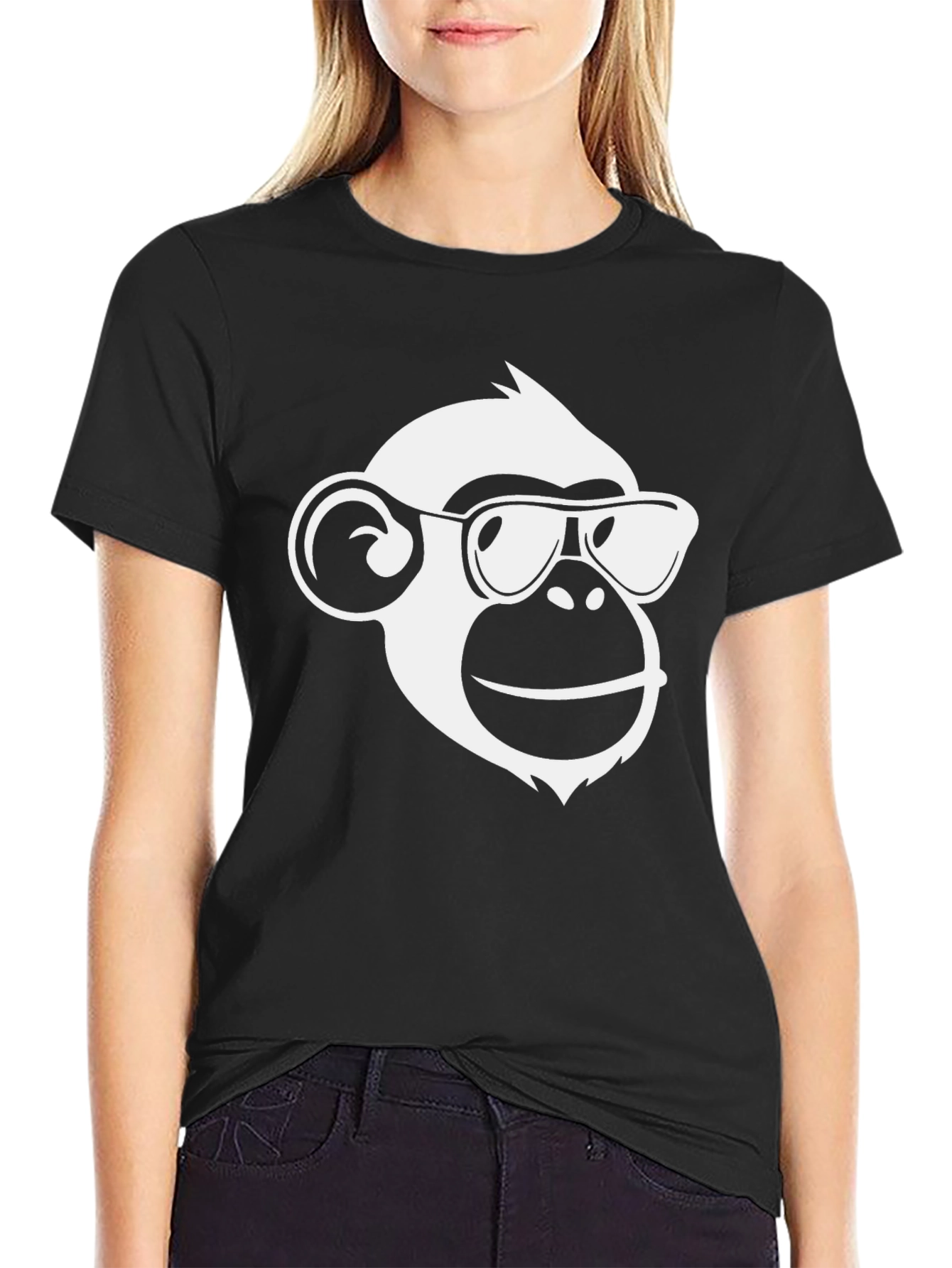 Black Cool Monkey Graphic Tee - Black Cotton Blend Shirt view 2
