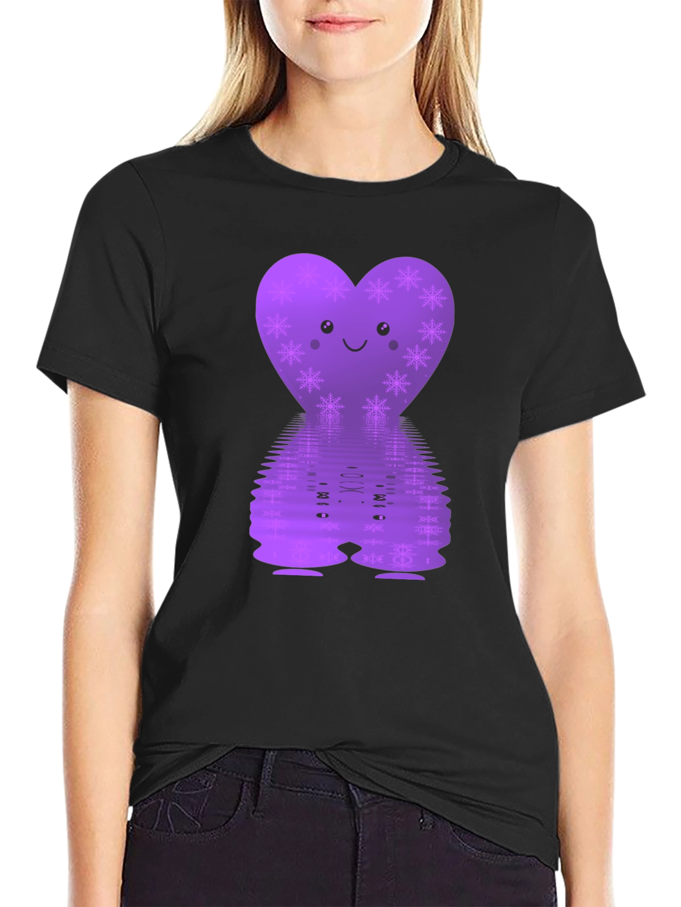 Black Cute Heart Snowflake Graphic Tee - Men's Black T-Shirt view 2