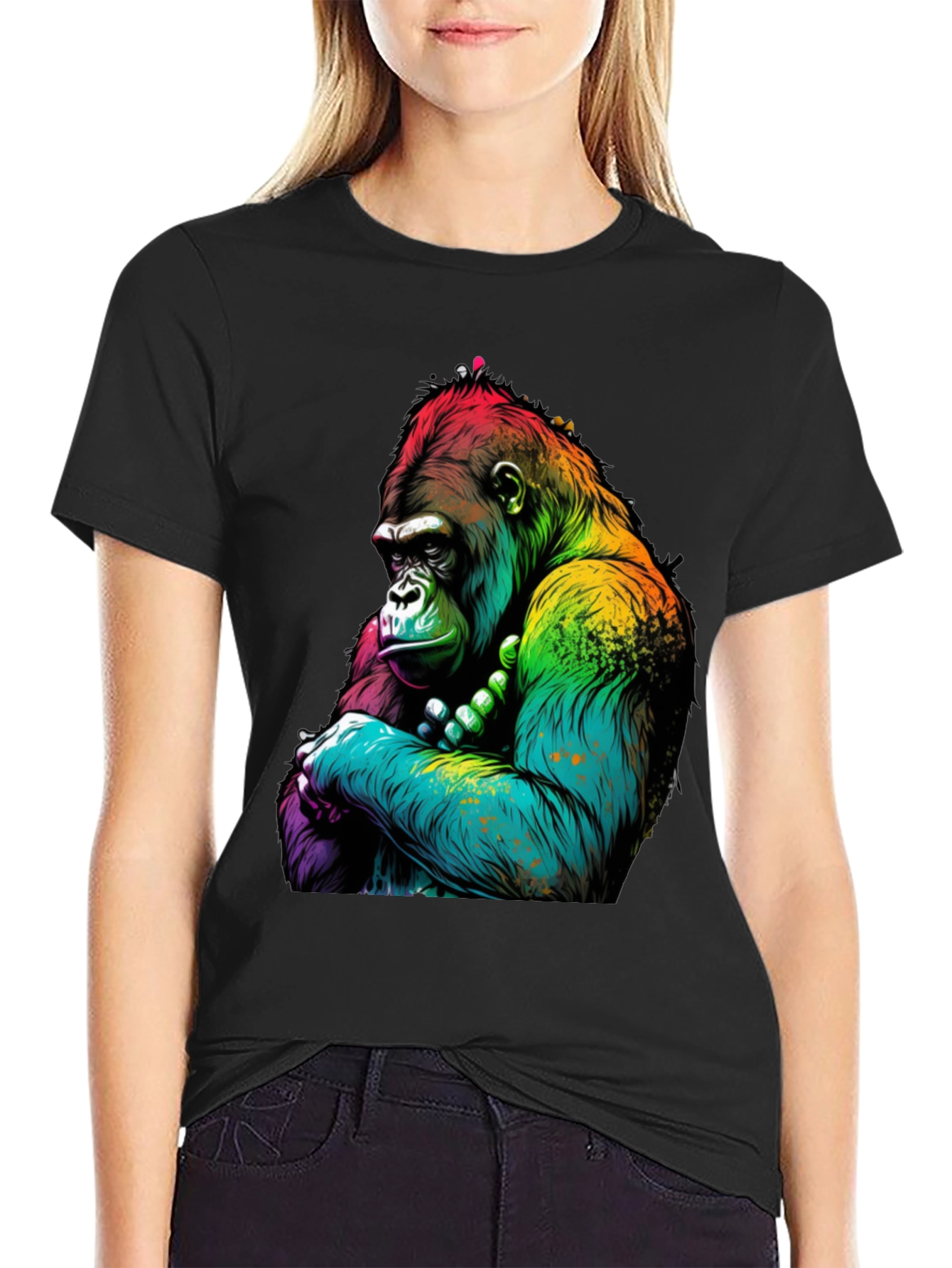 Black Rainbow Gorilla Graphic Tee - Bold Ape Design view 2
