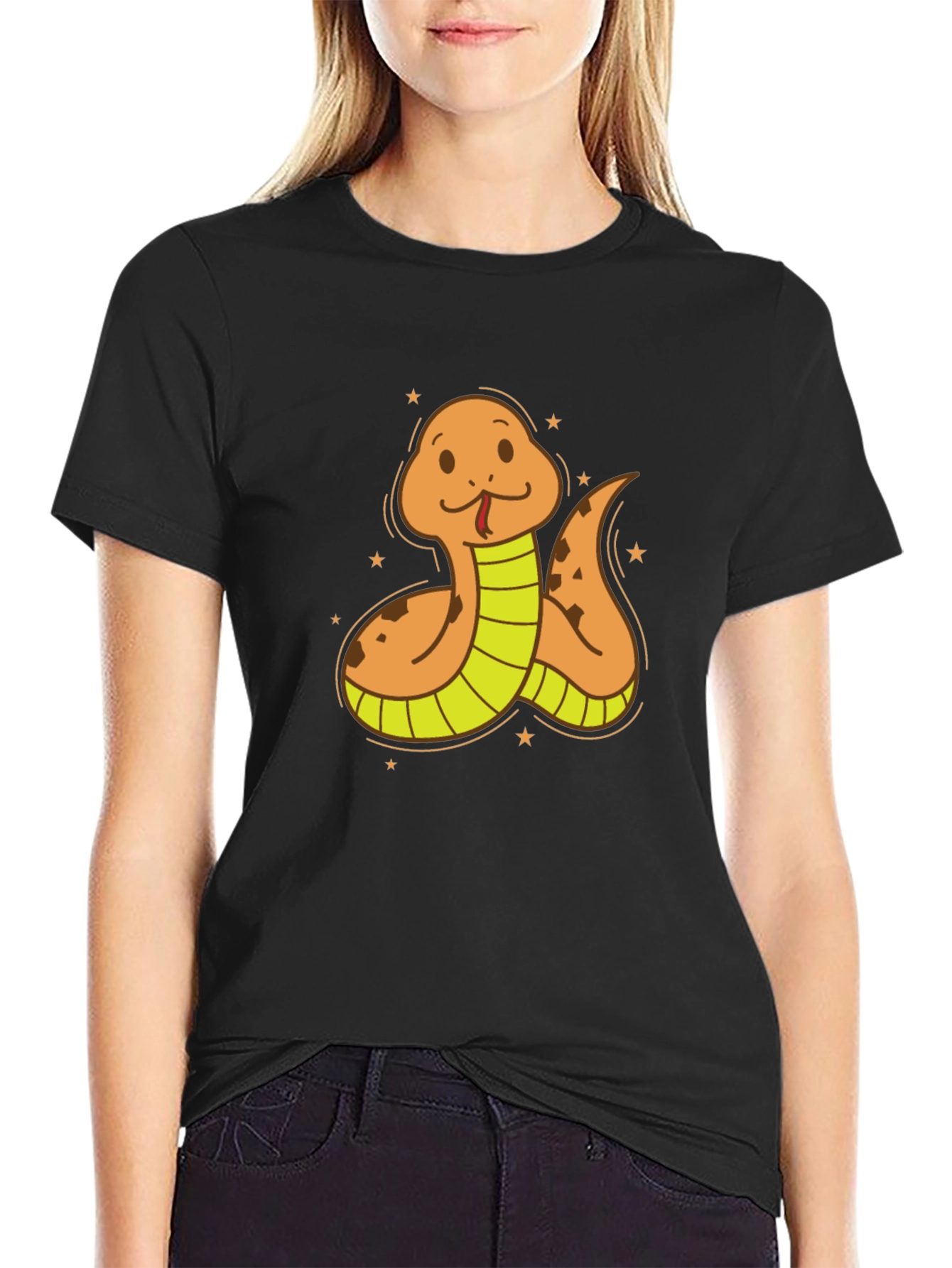 Black Cartoon Snake Graphic Tee - Soft Cotton Blend view 2