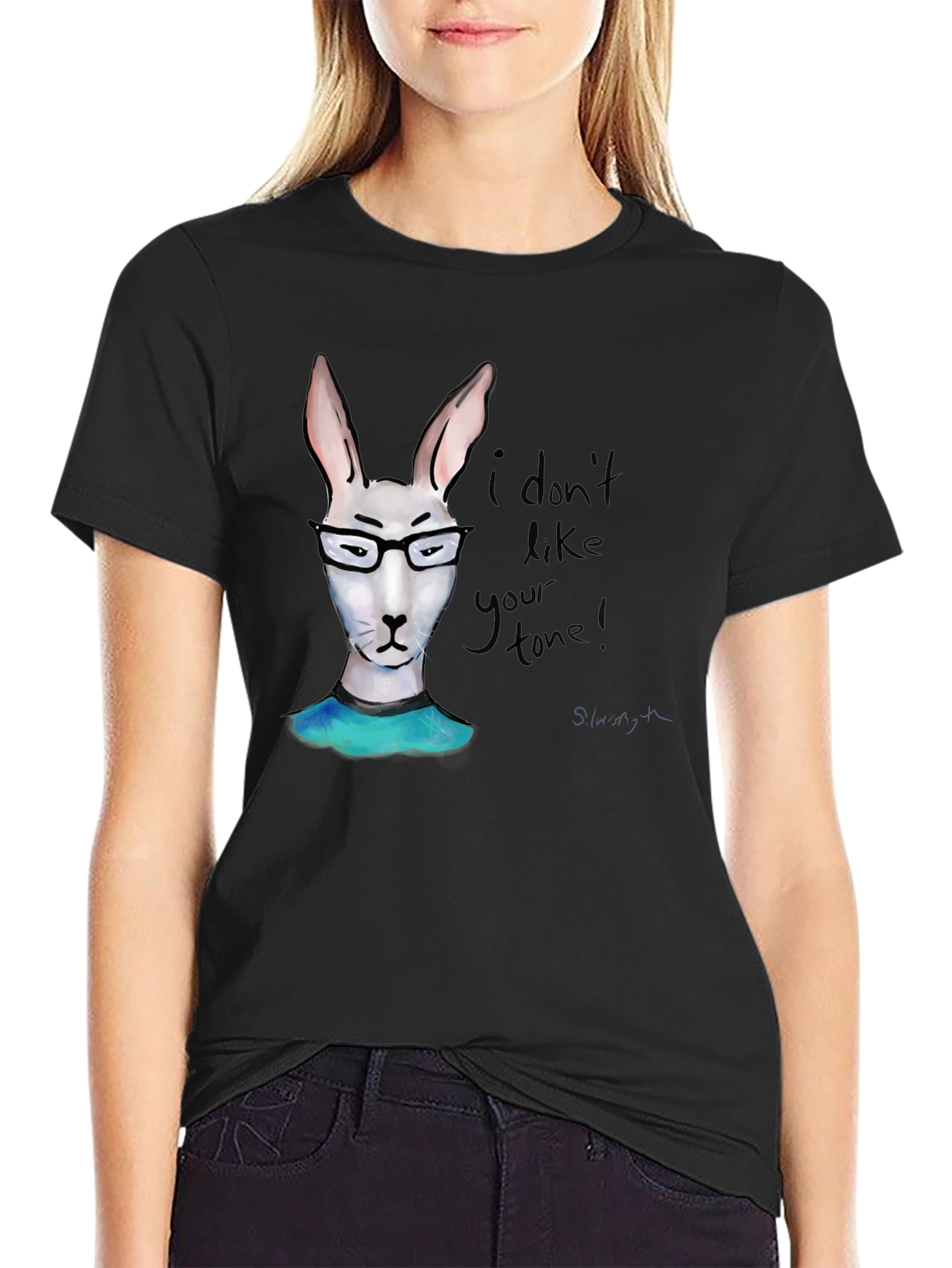 Black Funny Bunny Black T-Shirt - I Don't Like Your Tone view 2