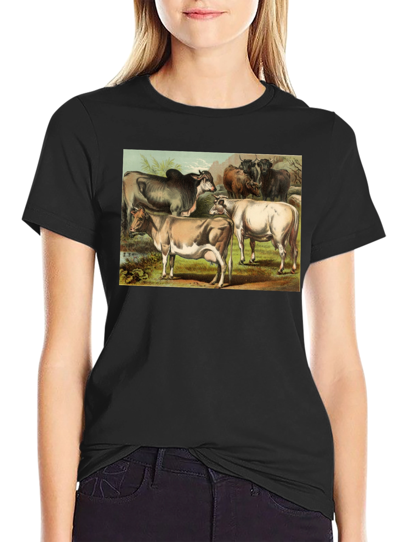 Black Vintage Cows Graphic Black T-Shirt view 2