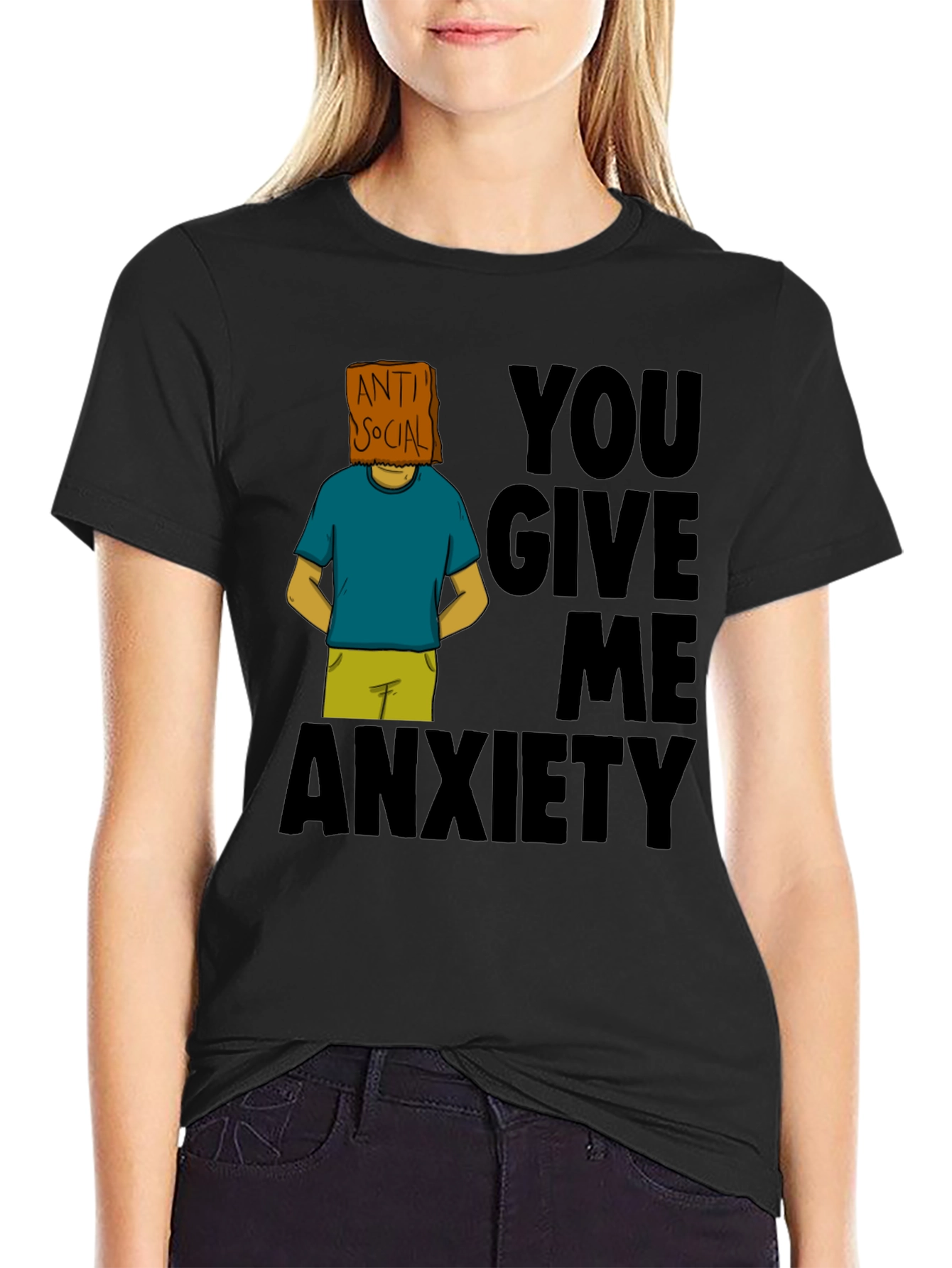 Black Anti-Social Anxiety Graphic T-Shirt - Black view 2