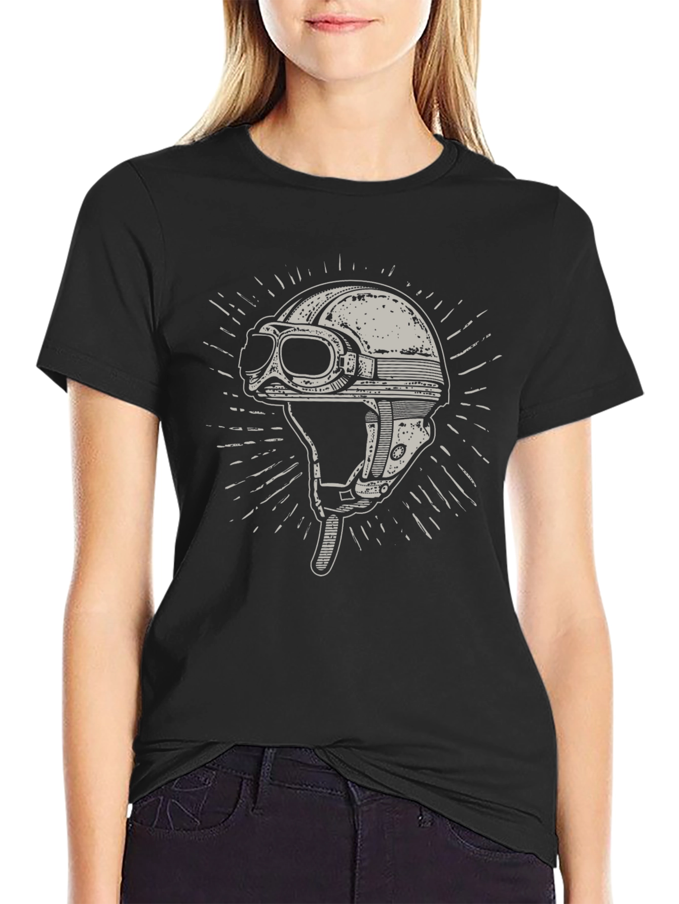 Black Vintage Motorcycle Helmet Graphic T-Shirt view 2