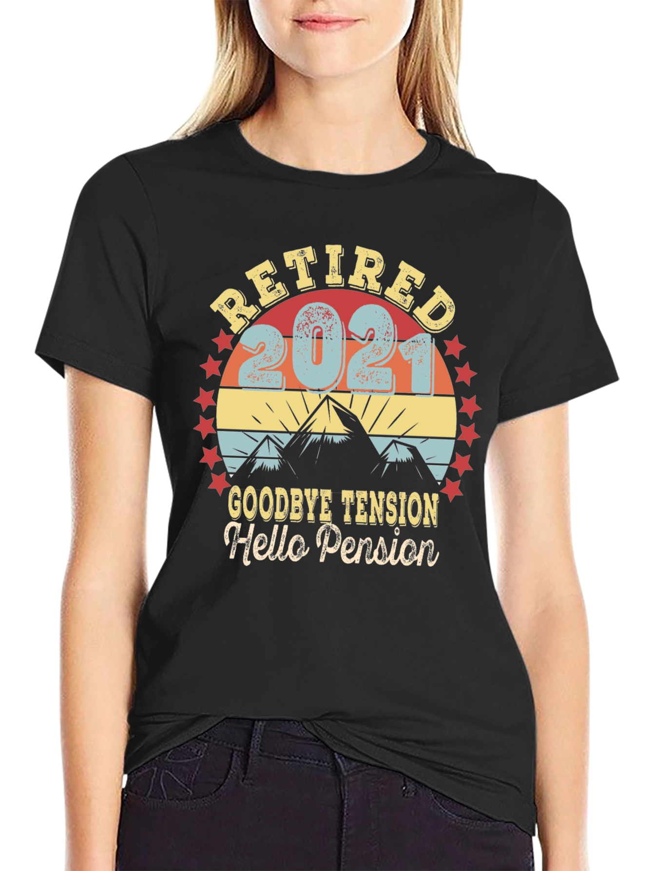 Black Retired 2021 T-Shirt - Goodbye Tension Hello Pension view 2