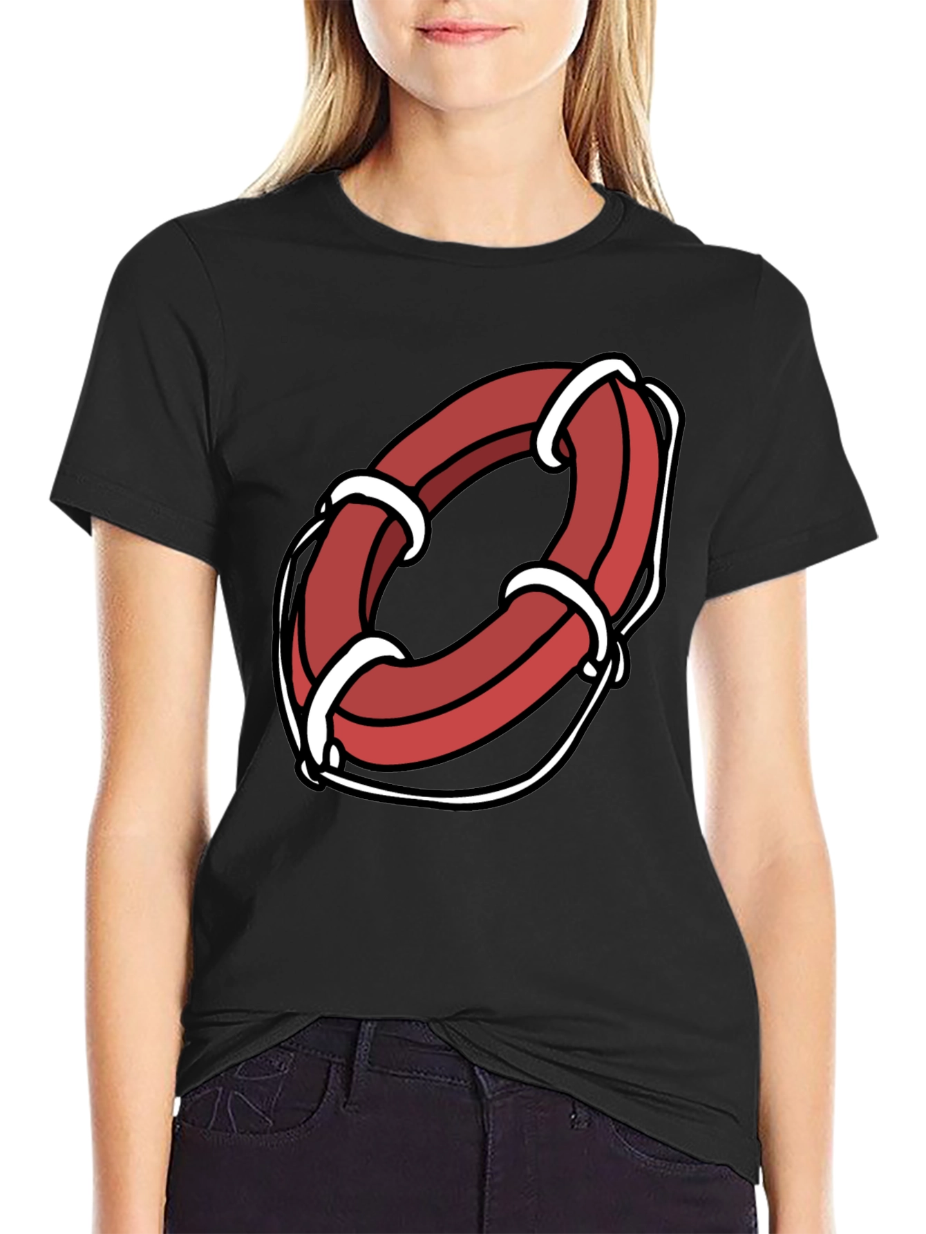 Black Cartoon Life Preserver Graphic Tee view 2
