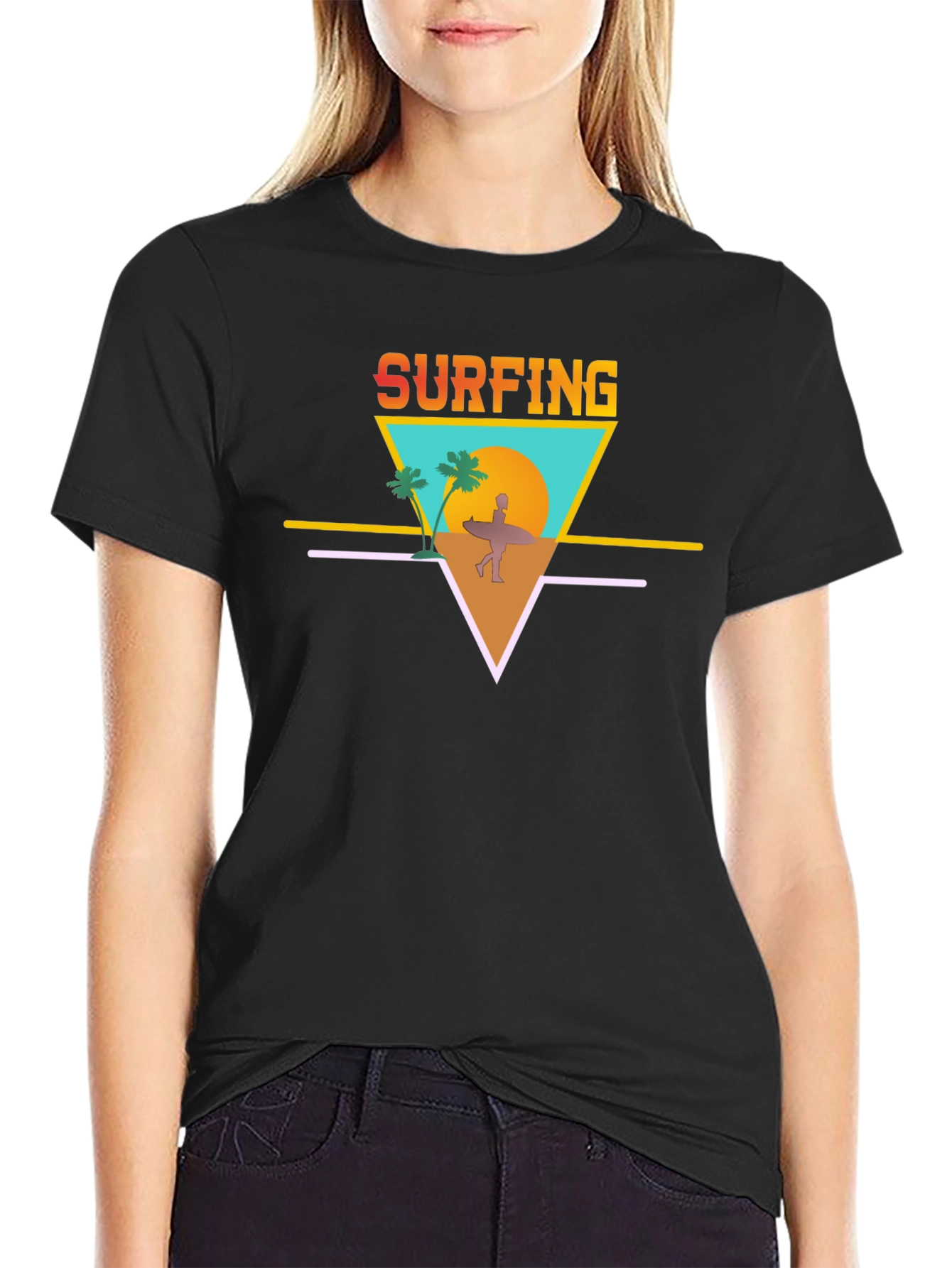Black Surfing Graphic Tee - Retro Summer Vibes view 2