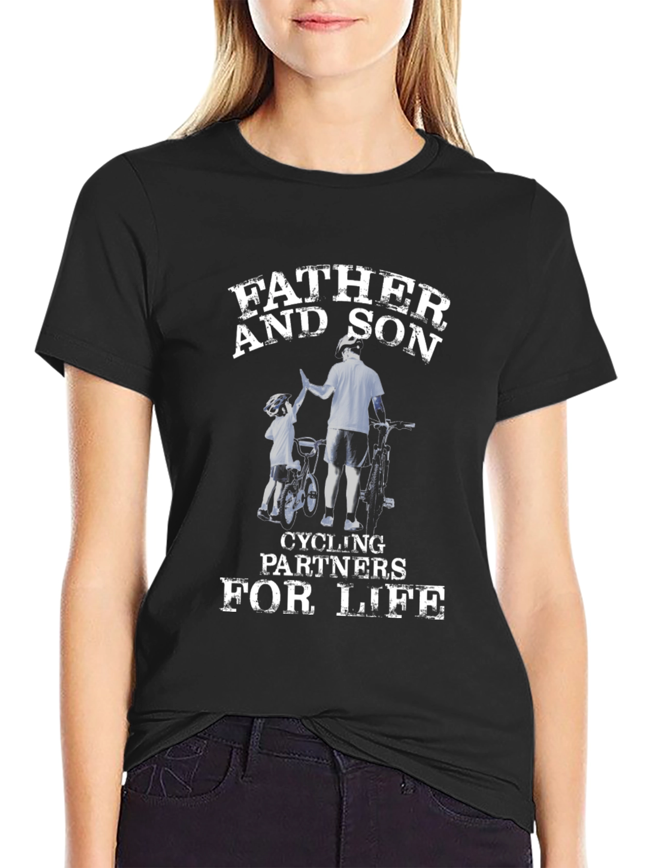 Black Father and Son Cycling Partners Black T-Shirt view 2