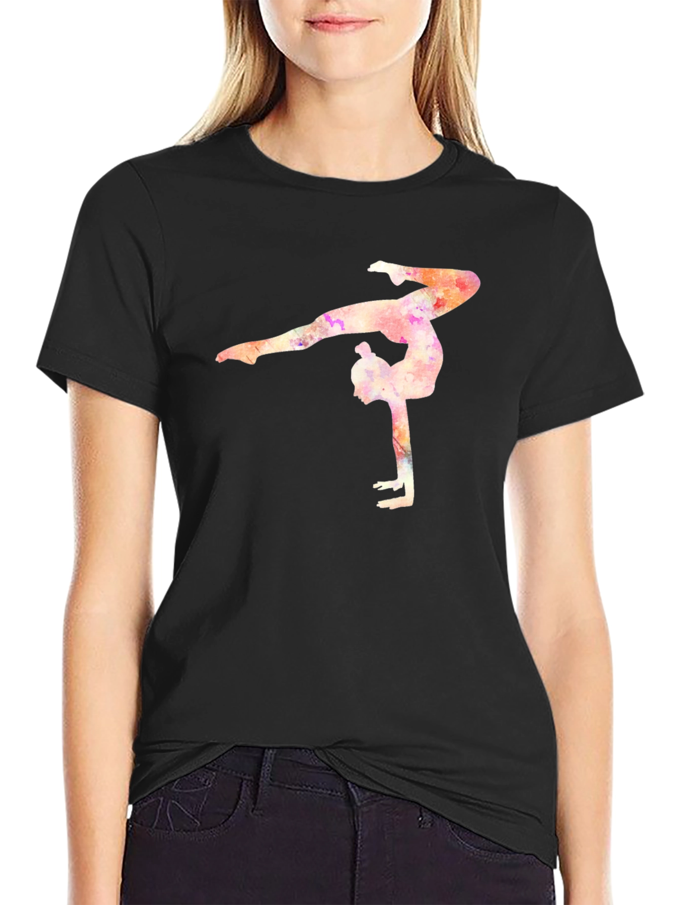 Black Gymnast Watercolor T-Shirt - Black view 2