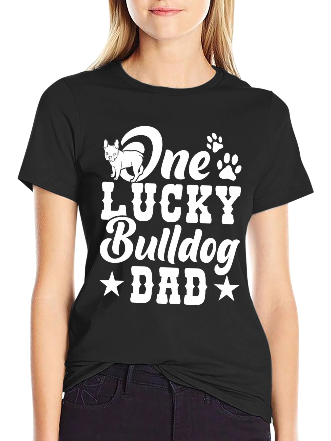 Black One Lucky Bulldog Dad T-Shirt view 2